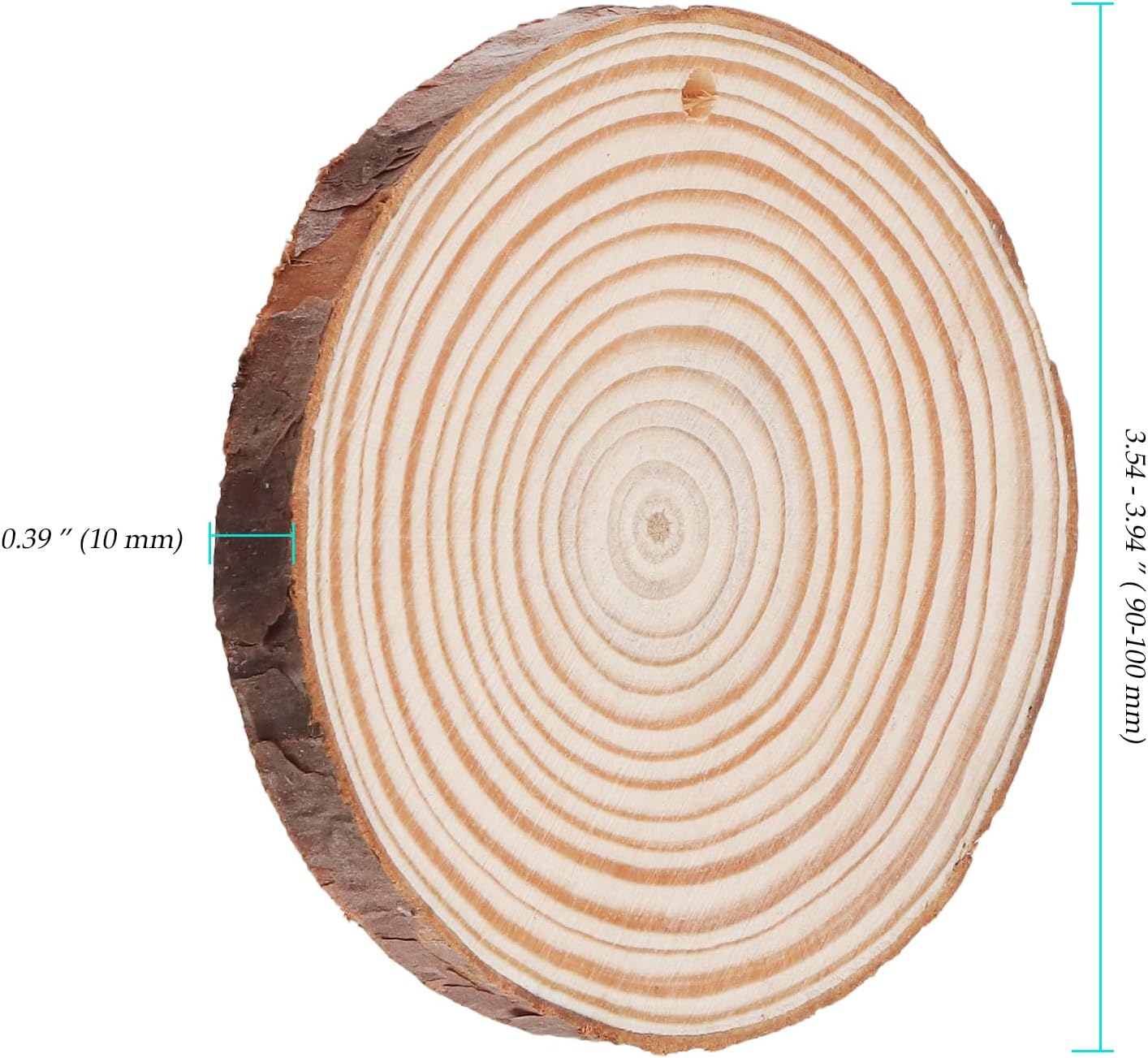 60 Pieces Wood Slices with Hole, 3.5-4 Inch Unfinished Round Wooden Circles with Bark for DIY Crafts, Wedding Centerpieces
