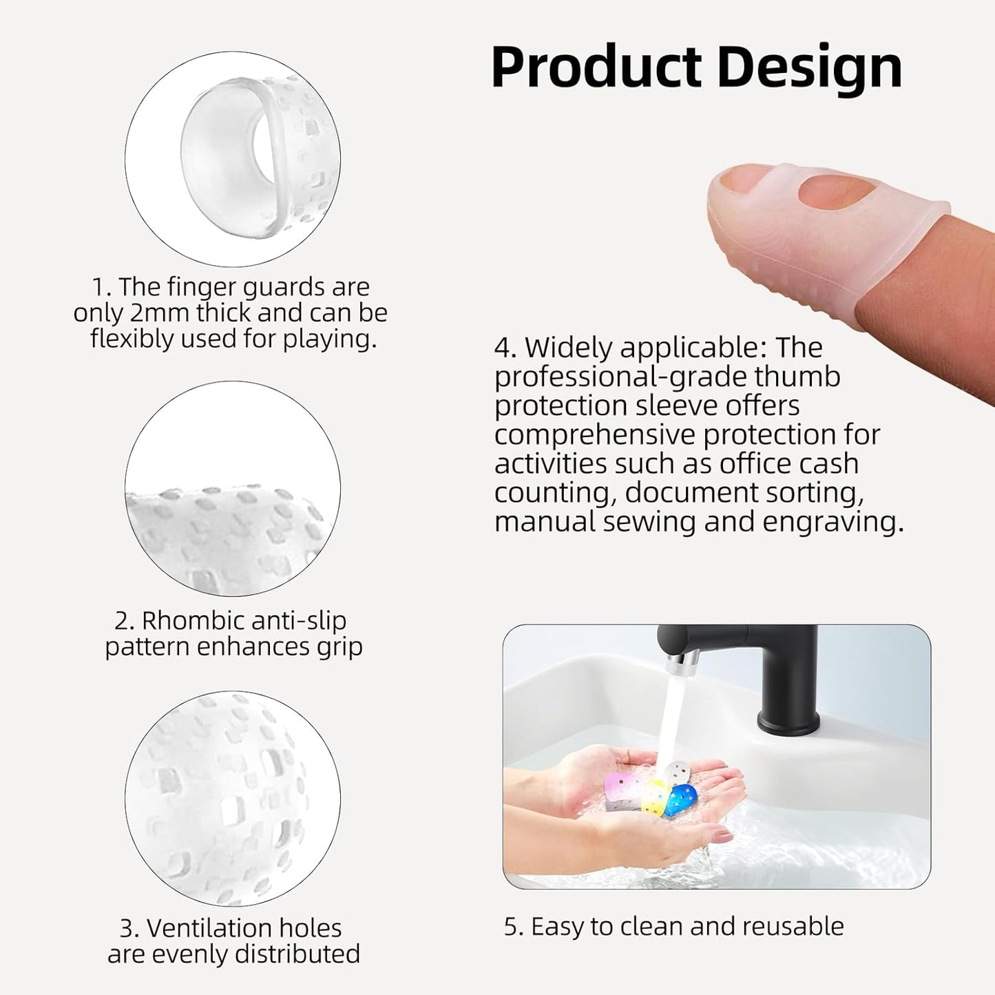 Guitar Fingertip Protector Silicone Thimble 20 PCS Rubber Finger Tips with 5 Sizes (XS-XL),4 Colors for Hand Embroidery Sewing, Carving, Comfort Grip for Guitarists, Office Workers