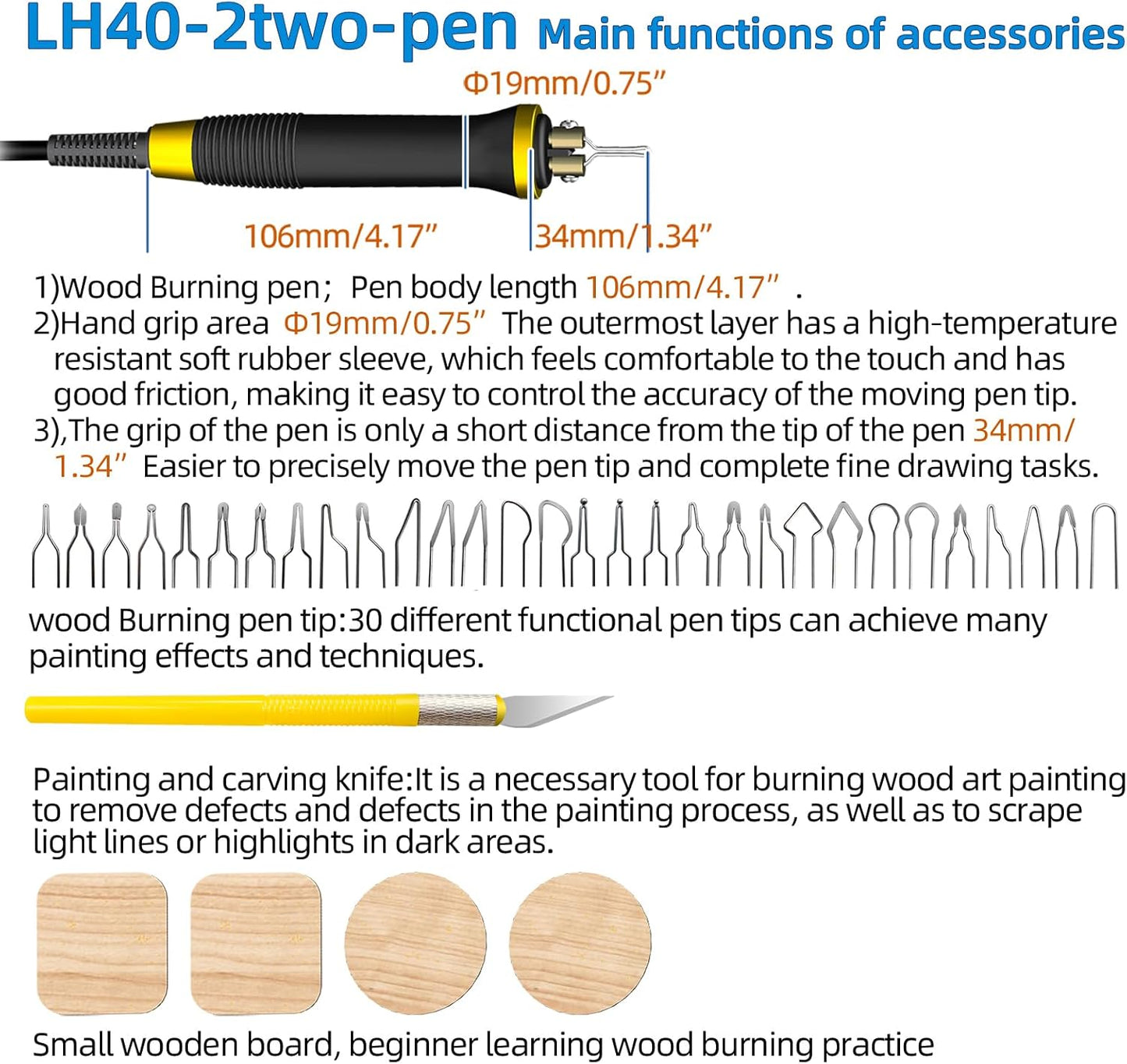 Wood Burning Tool, Wood Burner kit Pen 25~750℃, Wood Burning kit with Digital Thermometer Temperature Adjustable Temperature, 2 pyrographic Wood Burning pens, 30 Wood Burning Pen Tips