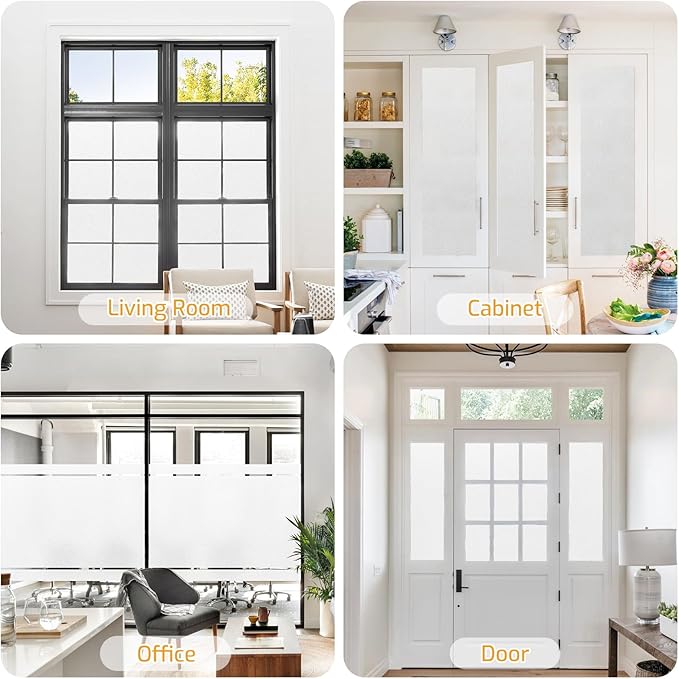 LUTE Window Privacy Film, Frosted Glass Window Film, Static Cling Heat Control Frosting Glass Sticker Removable, Non-Adhesive Opaque Covering for Bathroom Home Office Door (White, 35.4" x 78.7")