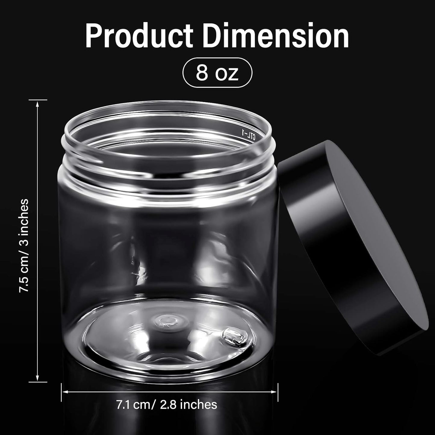 SATINIOR 12 Pack Plastic Container Jars with Lids Round Clear Travel Cosmetic Container Slime Jar for Toiletries, Lotion, Cream, Ointment, Makeup, Rhinestone, Sample, Kitchen Storage(8 oz,Black)