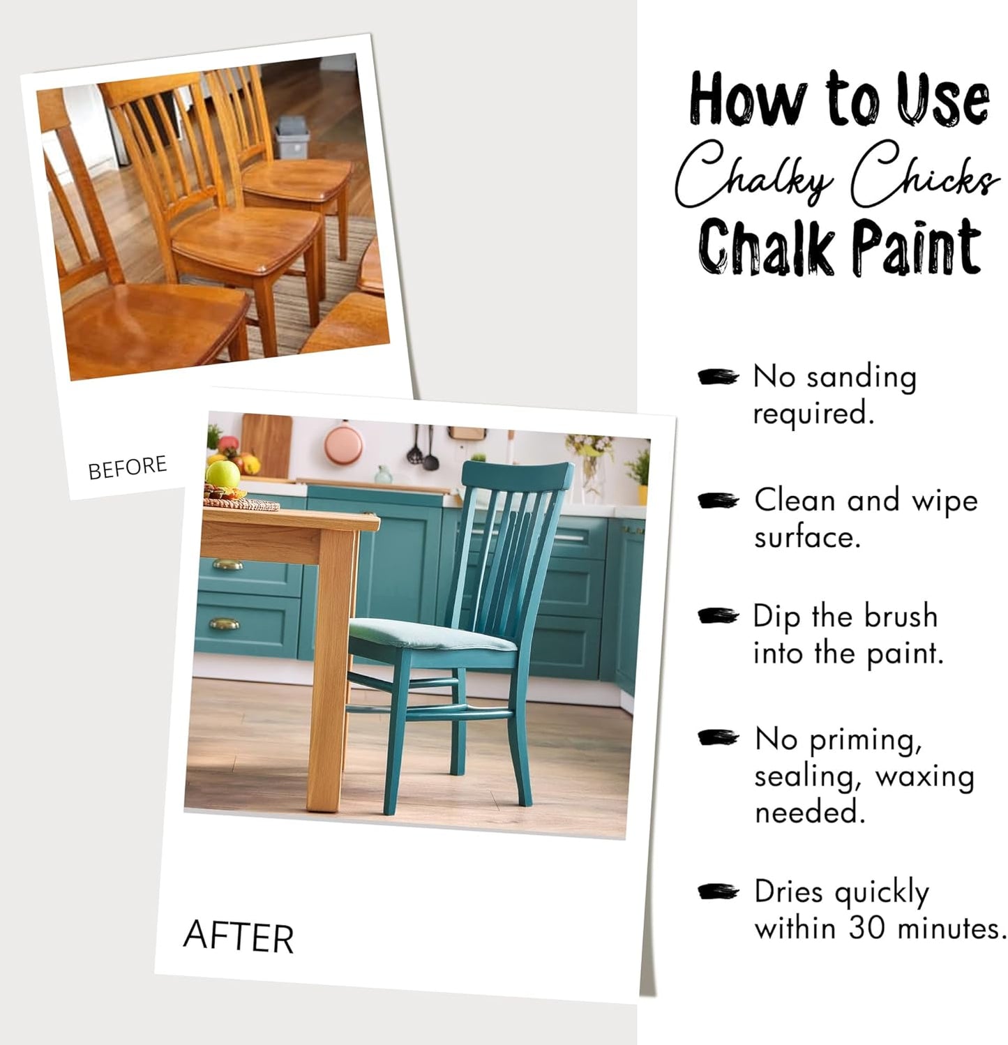 Chalky Chicks All-in-One Chalk Paint for Furniture or Cabinet - 4 Fl Oz - Matte Finish Wolf Gray (Gray/Beige) for Metal, Wood Furniture Paint - No Sanding All-in-One for Home Decor & Crafts, USA Made