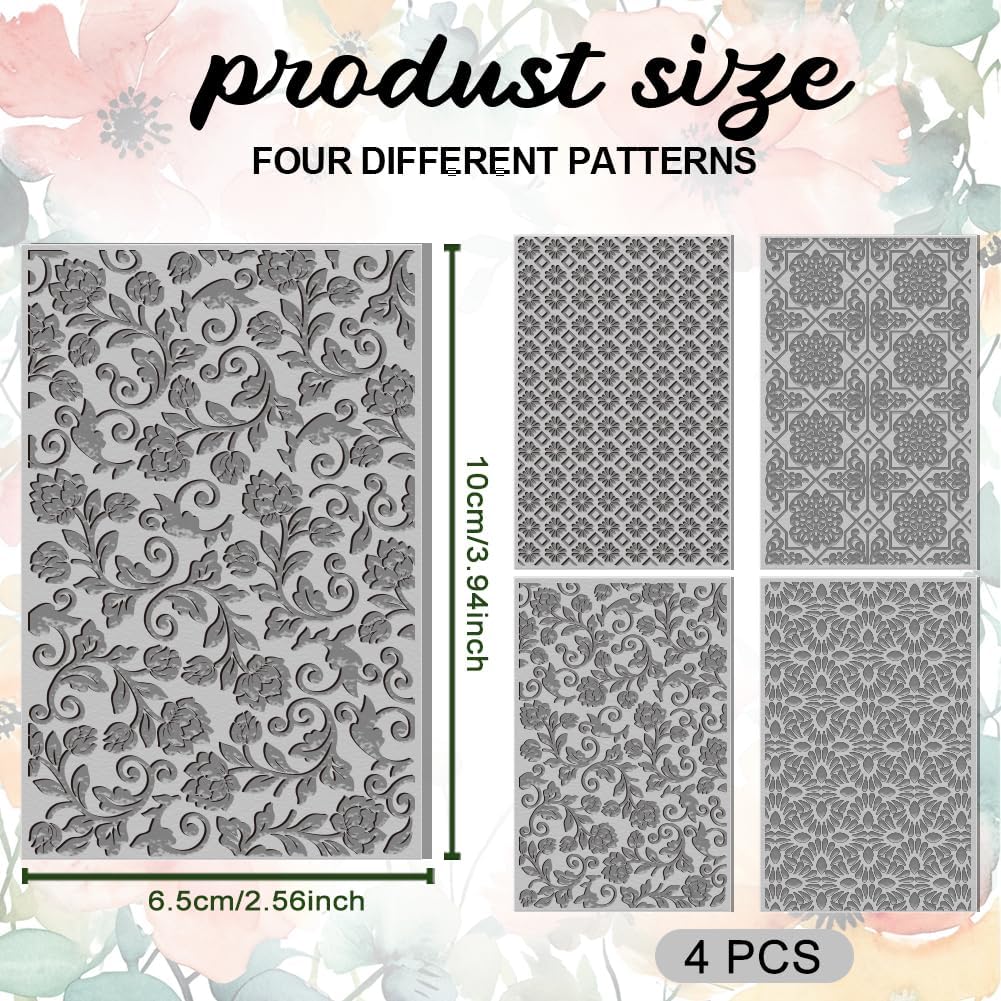 4PCS Polymer Clay Texture Sheets Set for Using with Clay Cutters, Vintage Clay Texture Mats, Pottery Jewelry Making Kit DIY Creative Crafts Tools