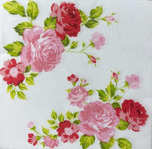 20-ct 13x13 Flowers Paper Luncheon Decoupage Napkins, 3-Ply Servilletas Printed Pink Roses Cocktail Napkin for Art, Dinner and Party, Disposable Napkins Decor