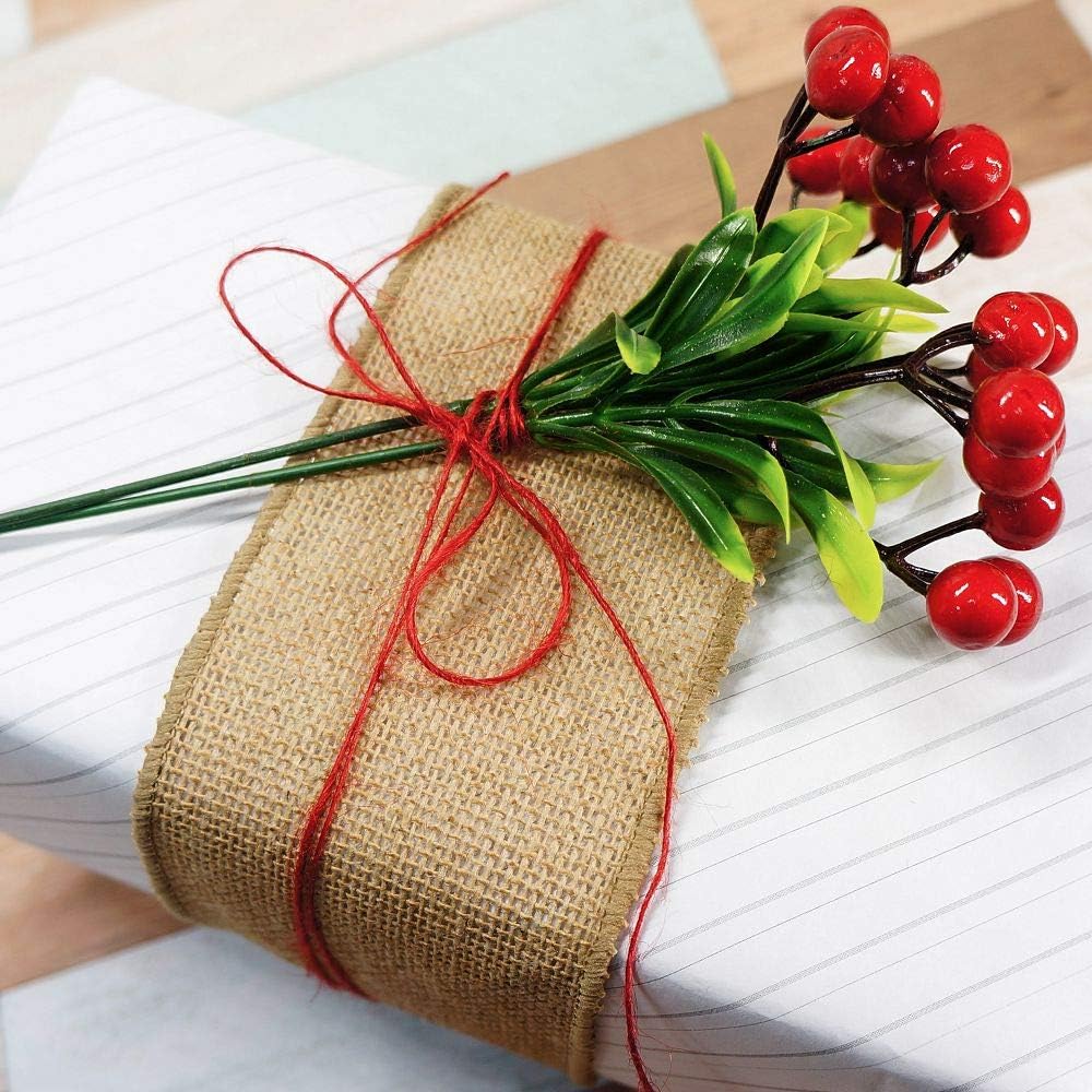 CT CRAFT LLC Burlap Fabric Wired Ribbon 3" x 20 Yards Natural Color for Christmas Home Wedding Decor Gift Wrapping Tree Topper Bow Wreath Bouquet DIY Crafts