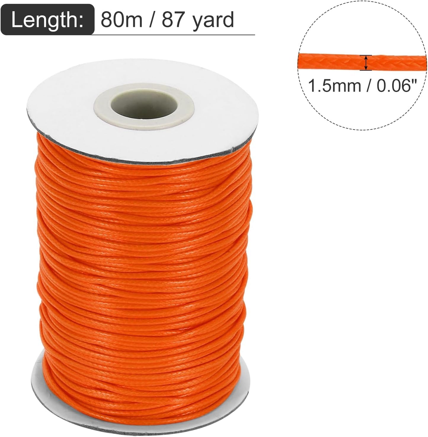 MECCANIXITY Waxed Cord 1.5mm Waxed Thread 87 Yard Wax String Leather Cord for Bracelet Making, Necklaces, Beading, Jewelry Making and DIY Crafts(Orange)