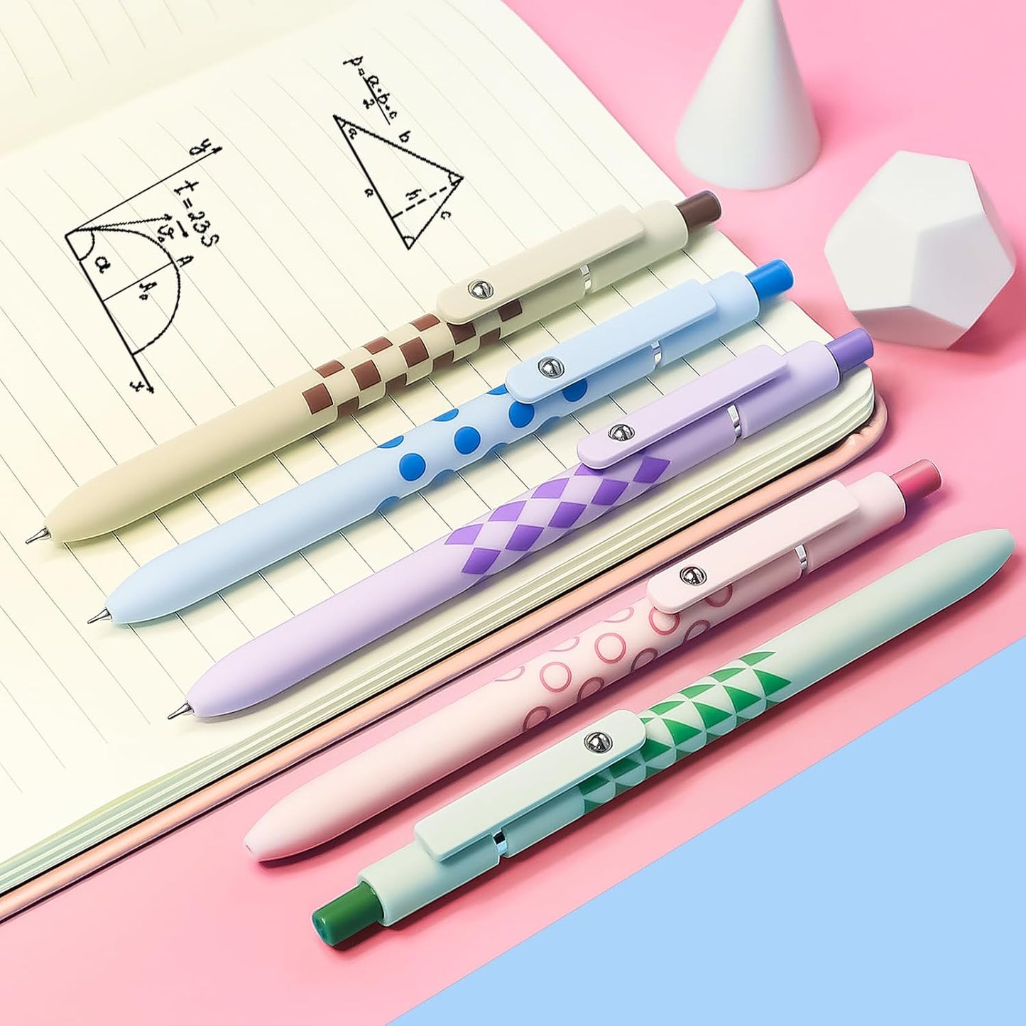 Gel Pens, 5 Pcs Medium Point Smooth Writing Pens Cute Pens for Women, High-End Series 0.7mm Black Ink Pens for Journaling Note Taking, School Office Supplies (5 Pcs Geometric Aurora)