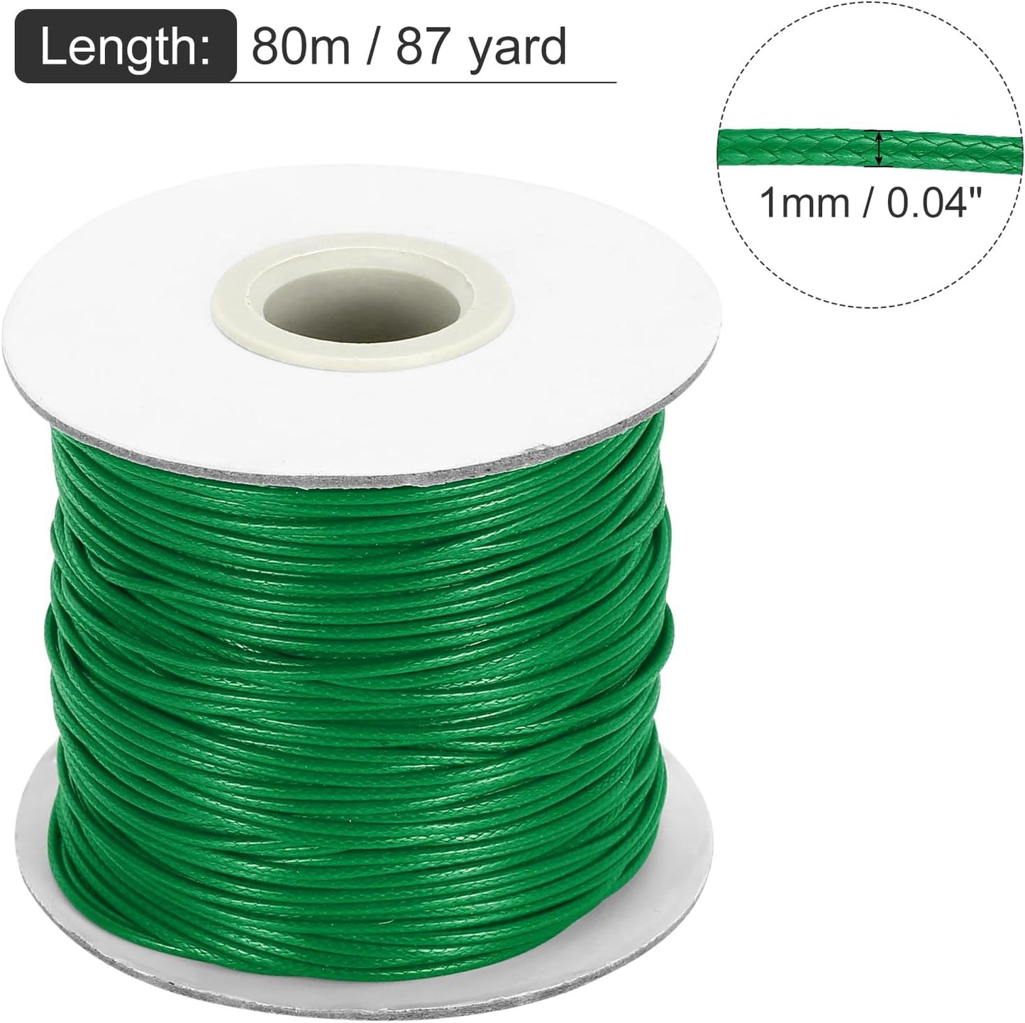 MECCANIXITY Waxed Cord 1mm Waxed Thread 87 Yard Wax String Leather Cord for Bracelet Making, Necklaces, Beading, Jewelry Making and DIY Crafts(Green)