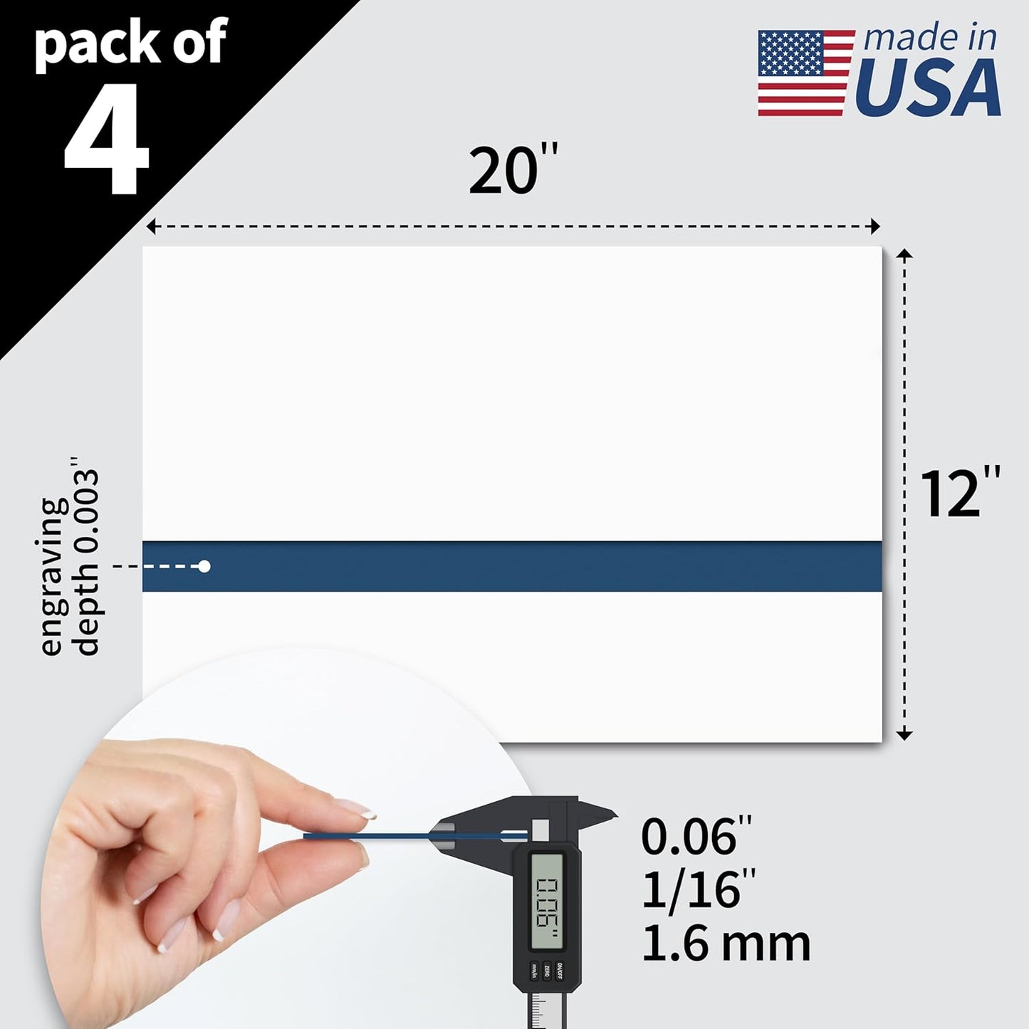 Trotec TroLase | 12"x20"x1/16", 4 Pcs | White/Blue | 2 Ply | Modified Acrylic | Laser Engraving Double Color Plastic Sheet | Engraving Blanks for Laser, Saw, Guillotine | Made in USA