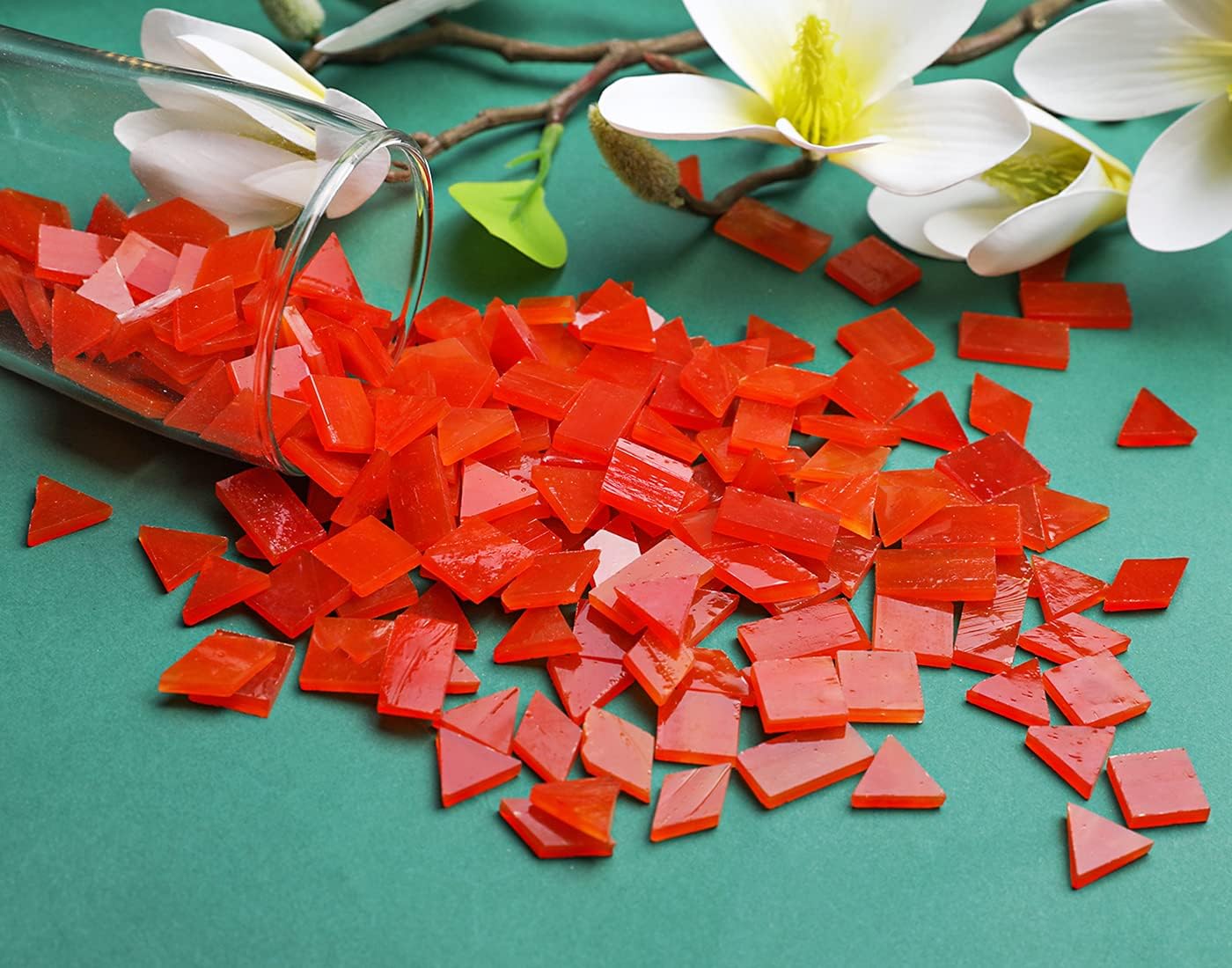 Lanyani 200 Pieces Glass Mosaic Tiles, 4-Shapes Mixed Stained Glass Pieces Tile for Crafts,Watermelon Red
