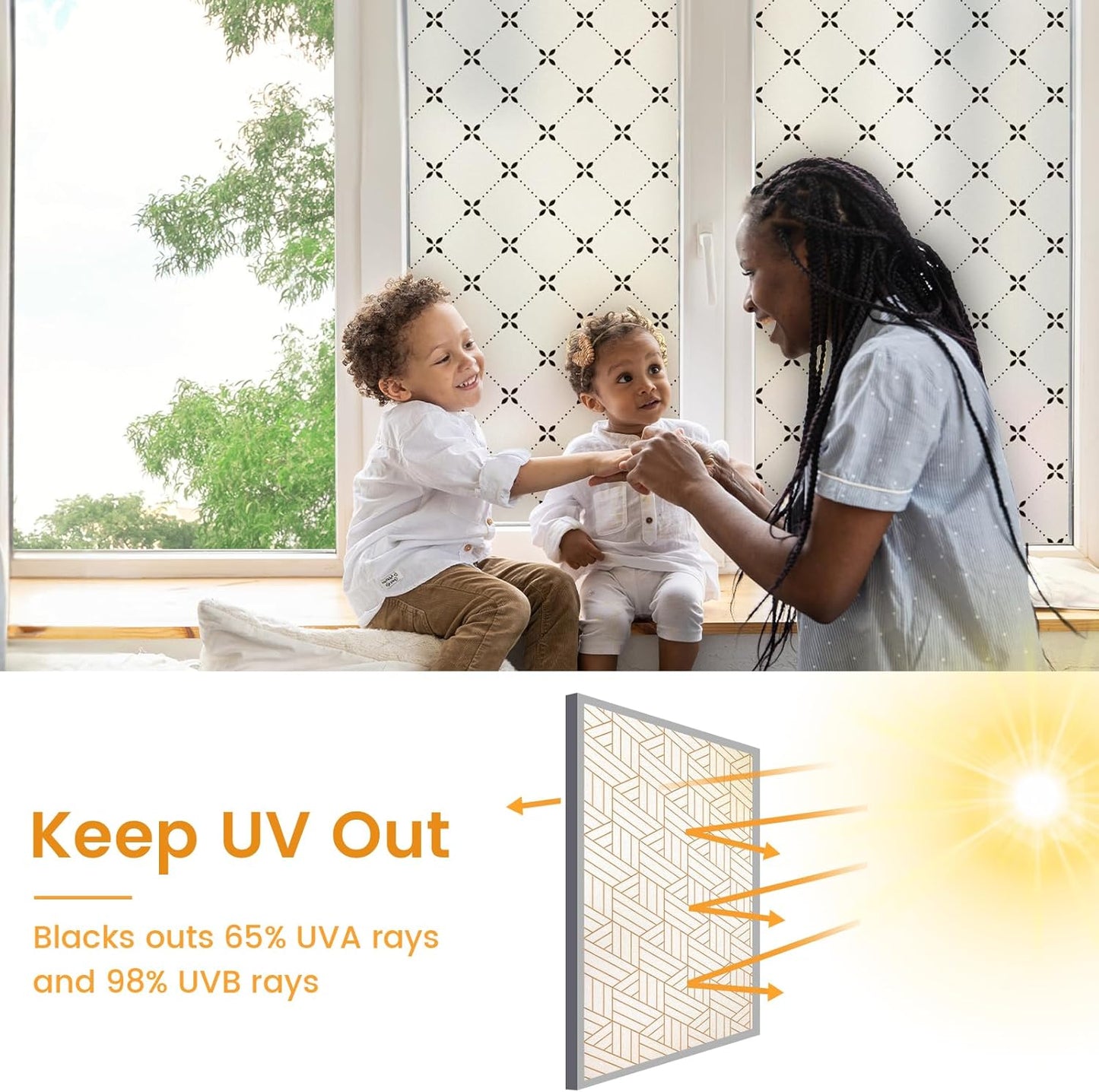 DKTIE Geometric Art Stained Glass Window Film Bathroom Window Privacy Film Frosted Glass Static Clings Non Adhesive with Installation Tools, Modern Home Improvement Style (S119, 17.7'' x 118.1'')