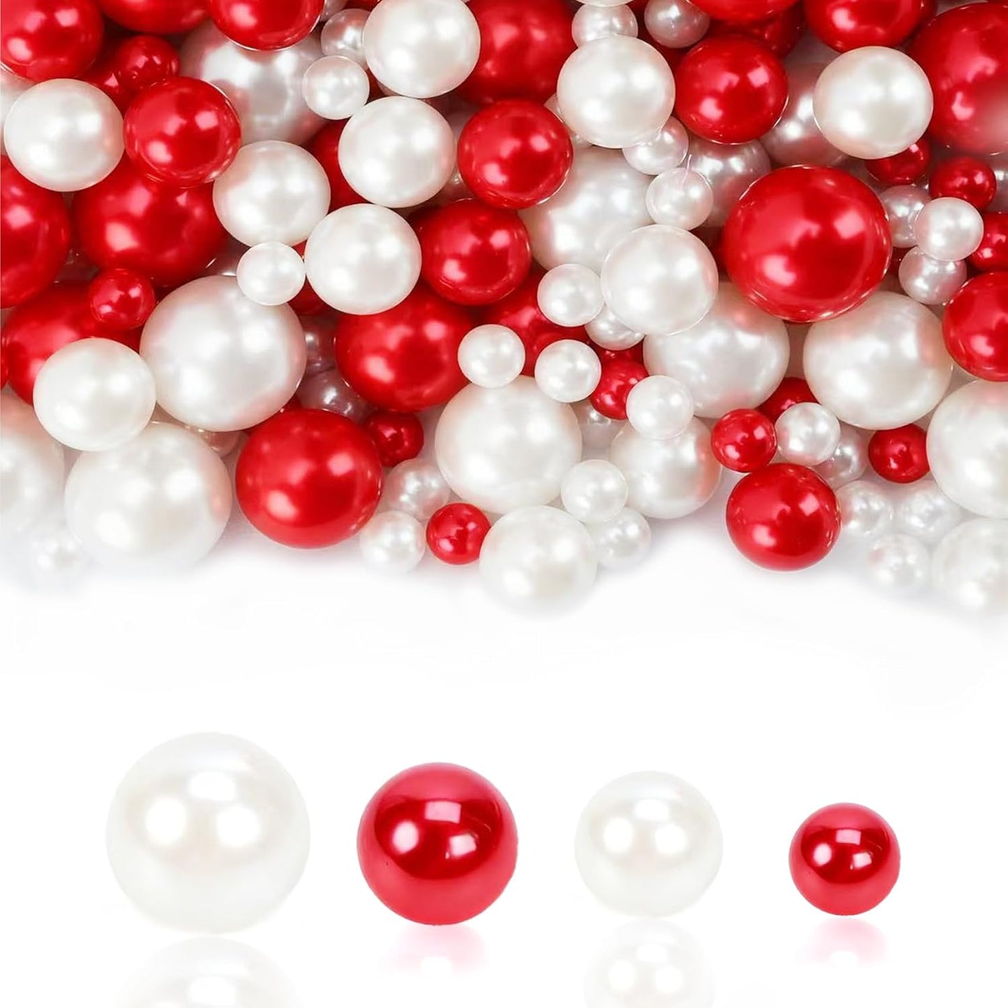Pearl Beads No Hole Pearls for Crafting 180 Pcs Fake Pearls Faux Pearls for DIY Crafts Jewelry Making Vase Filler Floating Candle Wedding Birthday Party Home Decorations (Red & Ivory, 8/10/14/20mm)