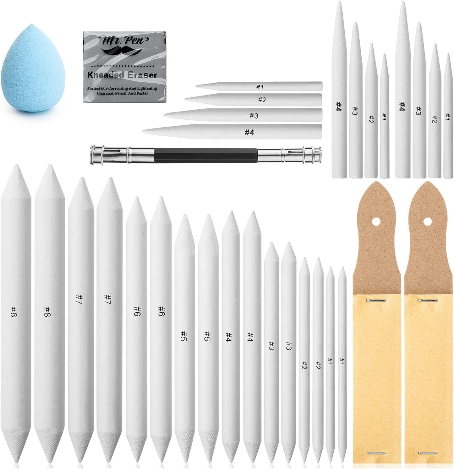 Mr. Pen- Blending Stump, 33 pcs, Blending Stumps for Drawing, Shading Pencils for Sketching, Blending Pencil, Tortillions, Sandpaper Sharpeners, Pencil Extension Tool, Kneaded Eraser, Rub Sponge