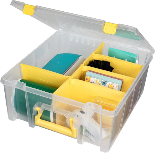 ArtBin 6990JY Super Satchel Double Deep Compartment Box - Art Storage with 8 Removable Compartments, Smart Closure for Craft Supplies (Yellow- Pack of 1)