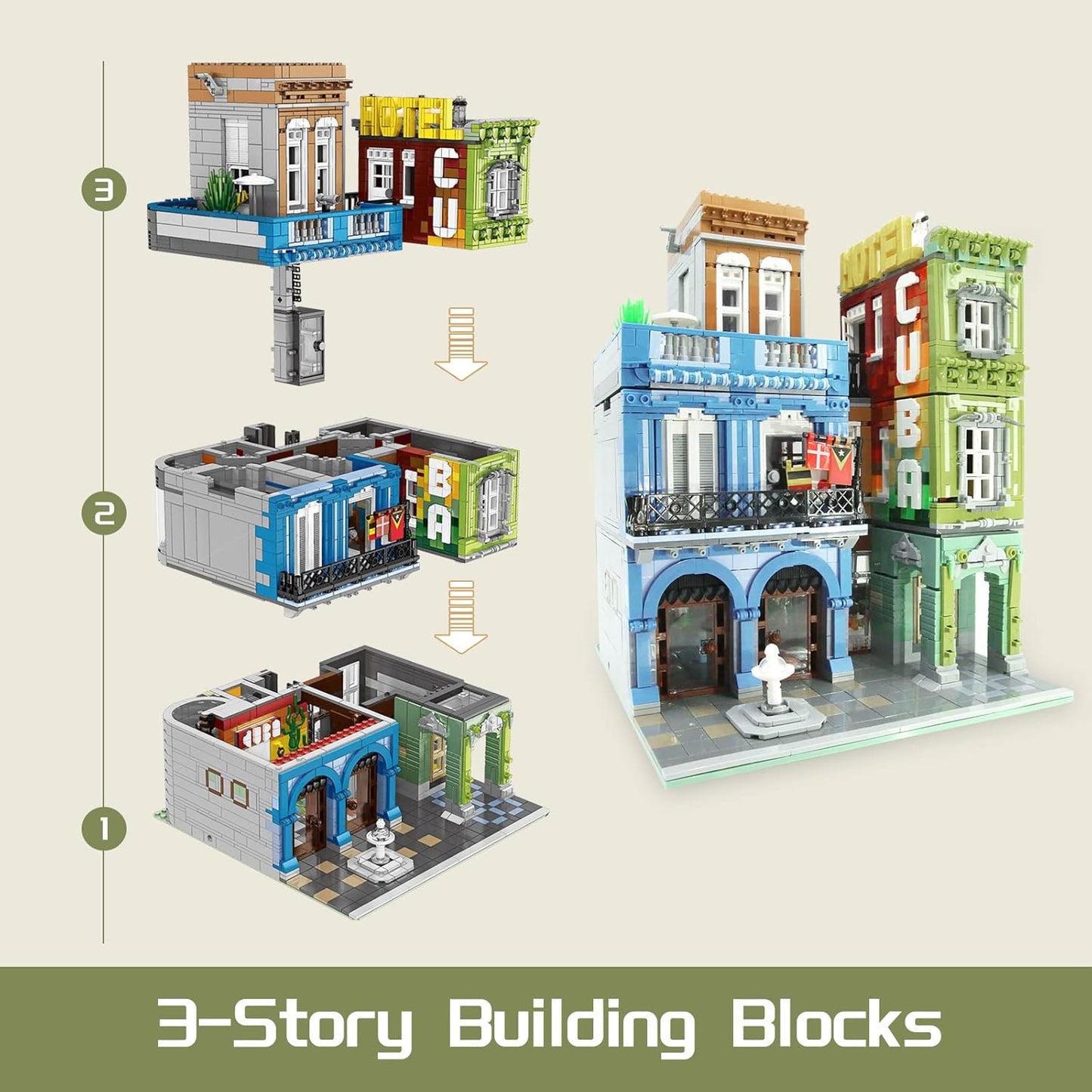 ZenithFlow Street View Building Blocks Kit, Cuba Hotel Mini Blocks Construction Toys European Architecture Model House Store Building Set, Idea Gifts Home Decoration Collection for Adults (3959 PCS)