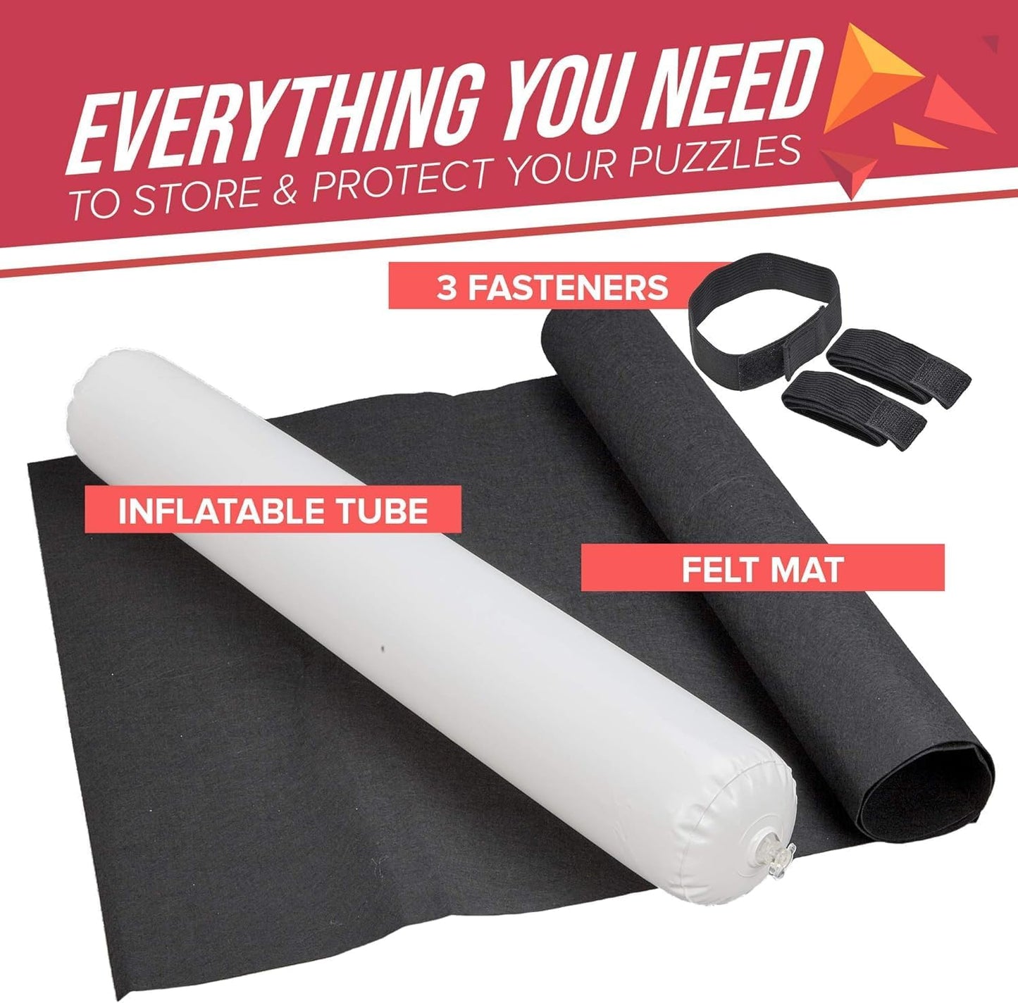 Puzzle Roll Up Mat - Store and Transport Jigsaw Puzzles Up to 1500 Pieces - 46" x 26" Felt Mat, Inflatable Tube, and 3 Elastic Fasteners Newer Improved Design - by Amy and Delle