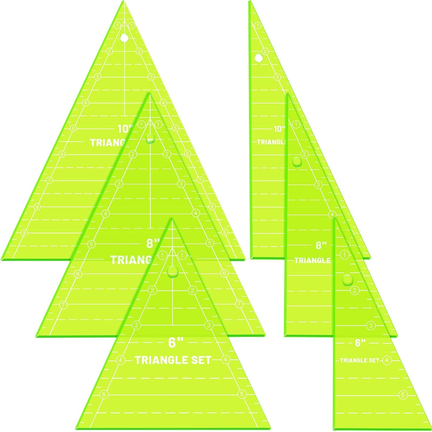 Kigley 3 Set Tall Triangle Rulers for Quilting 6 8 10 Inch Wedge Triangle & Wing Quilting Rulers and Templates Acrylic Quilt Templates for Sewing Layer Cake Patchwork Cutting Pattern DIY Craft (Green)