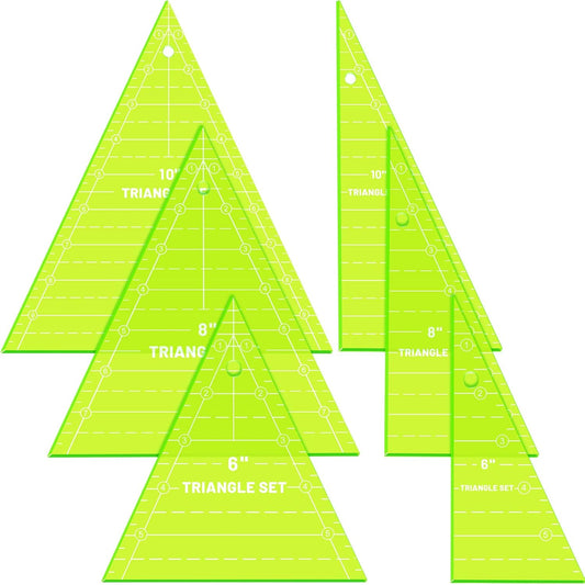 Kigley 3 Set Tall Triangle Rulers for Quilting 6 8 10 Inch Wedge Triangle & Wing Quilting Rulers and Templates Acrylic Quilt Templates for Sewing Layer Cake Patchwork Cutting Pattern DIY Craft (Green)