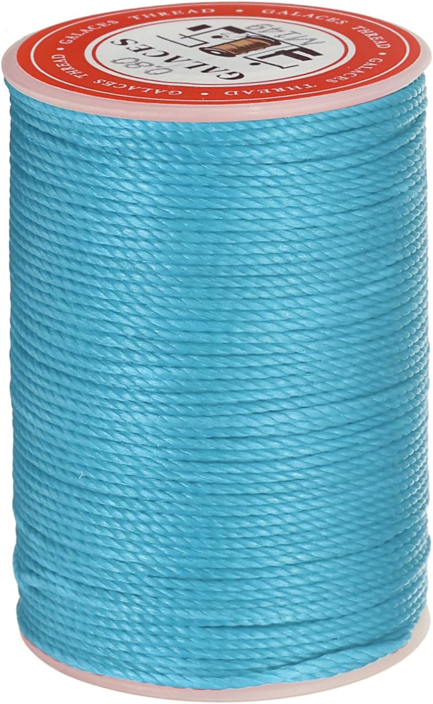 uxcell Round Leather Sewing Waxed Thread, 55m / 60 Yards Wax Polyester String, 0.8mm Waxed Stitching Cord for Leather Crafts, Bookbinding, Bracelets Braided, Lake Blue