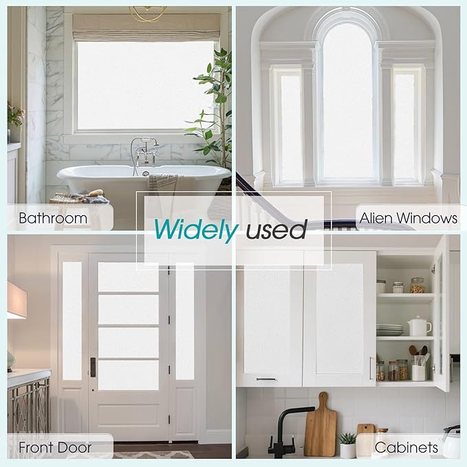 Coavas Window Privacy Film Frosted Glass Static Clings, Decorative Bathroom Door Privacy Film Day and Night, Heat UV Blocking Anti-Glare Frosting Stickers Renter Non-Adhesive, 35.4 x 78.7 Inch, White