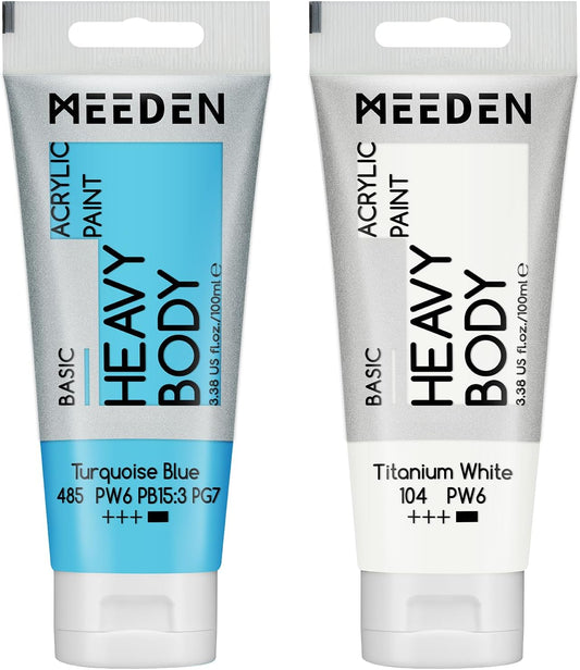 MEEDEN Acrylic Paint Turquoise Blue: 100ml/3.38oz Heavy Body Acrylic Paint Tube Bundled with Additional Titanium White Color for Art Craft Painting