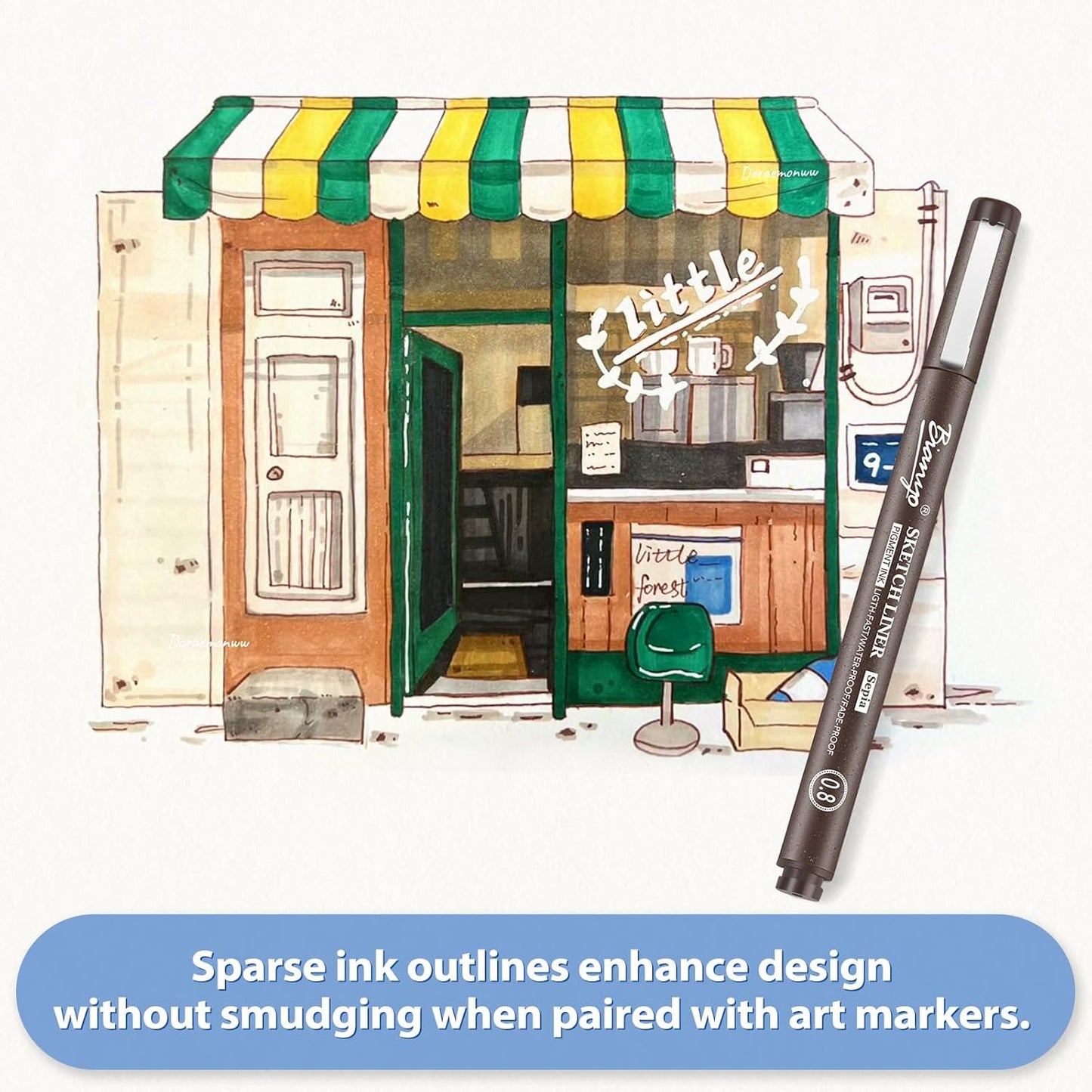 Bianyo Sepia Tone Art Pen Set, 5 Assorted Tips - Warm Pigment Ink Sketch Liner for Vintage Sketching, Nature Illustrations, and Elegant Calligraphy, Water-Resistant and Archival Quality