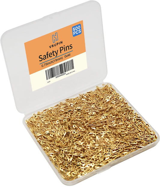 500PCS Safety Pins, 0.75Inch/19mm Small Safety pins, Rust Resistant Nickel Plated Steel Set for Crafting, Sewing, Rimming Fastening Clip Button for Garment Hang Tag (Gold)