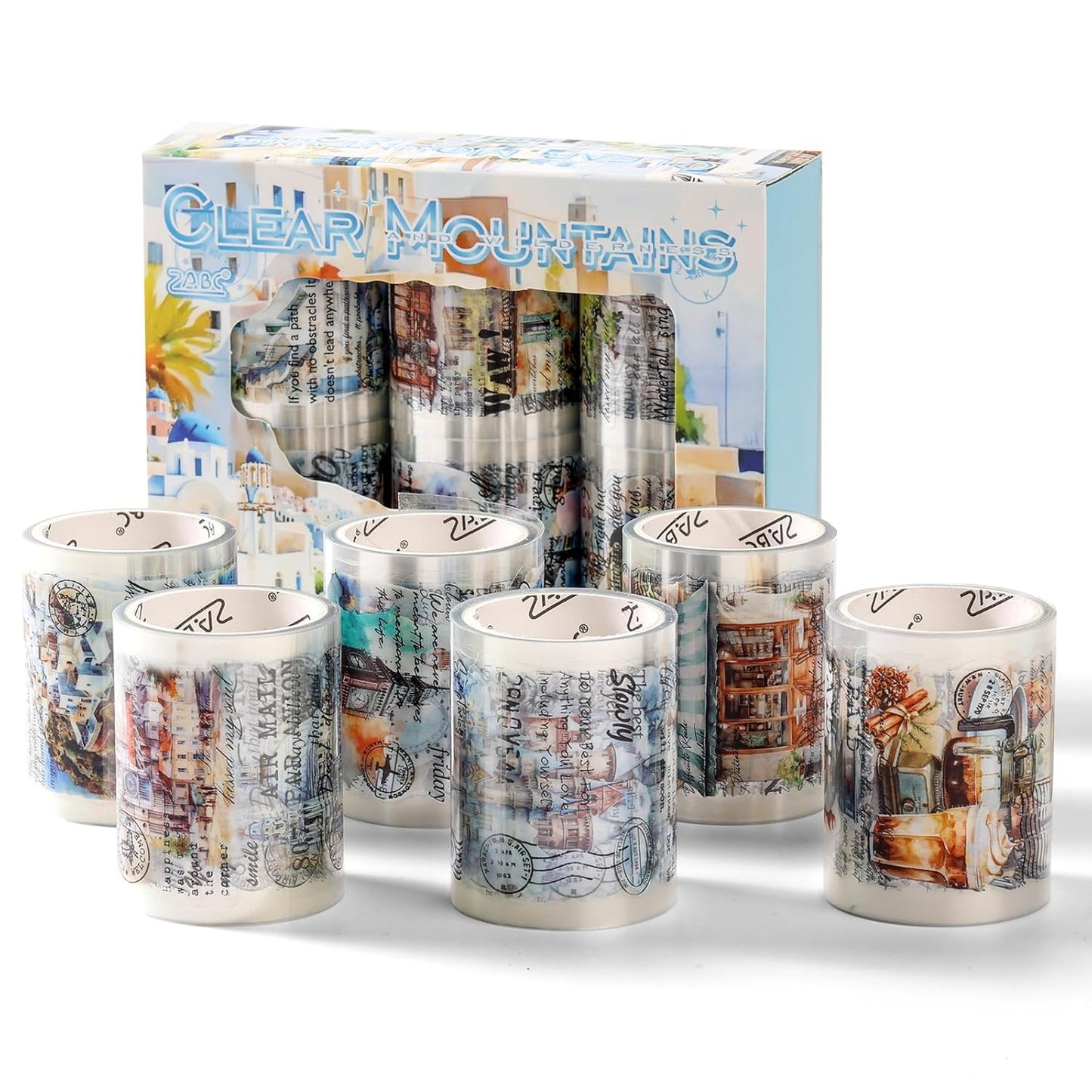 6 Rolls PET Tapes Set Pre Cut Tape Stickers City Stickers journaling Tape Transparent Sticker Books for Scrapbooking Scrapbook Tape Decorative