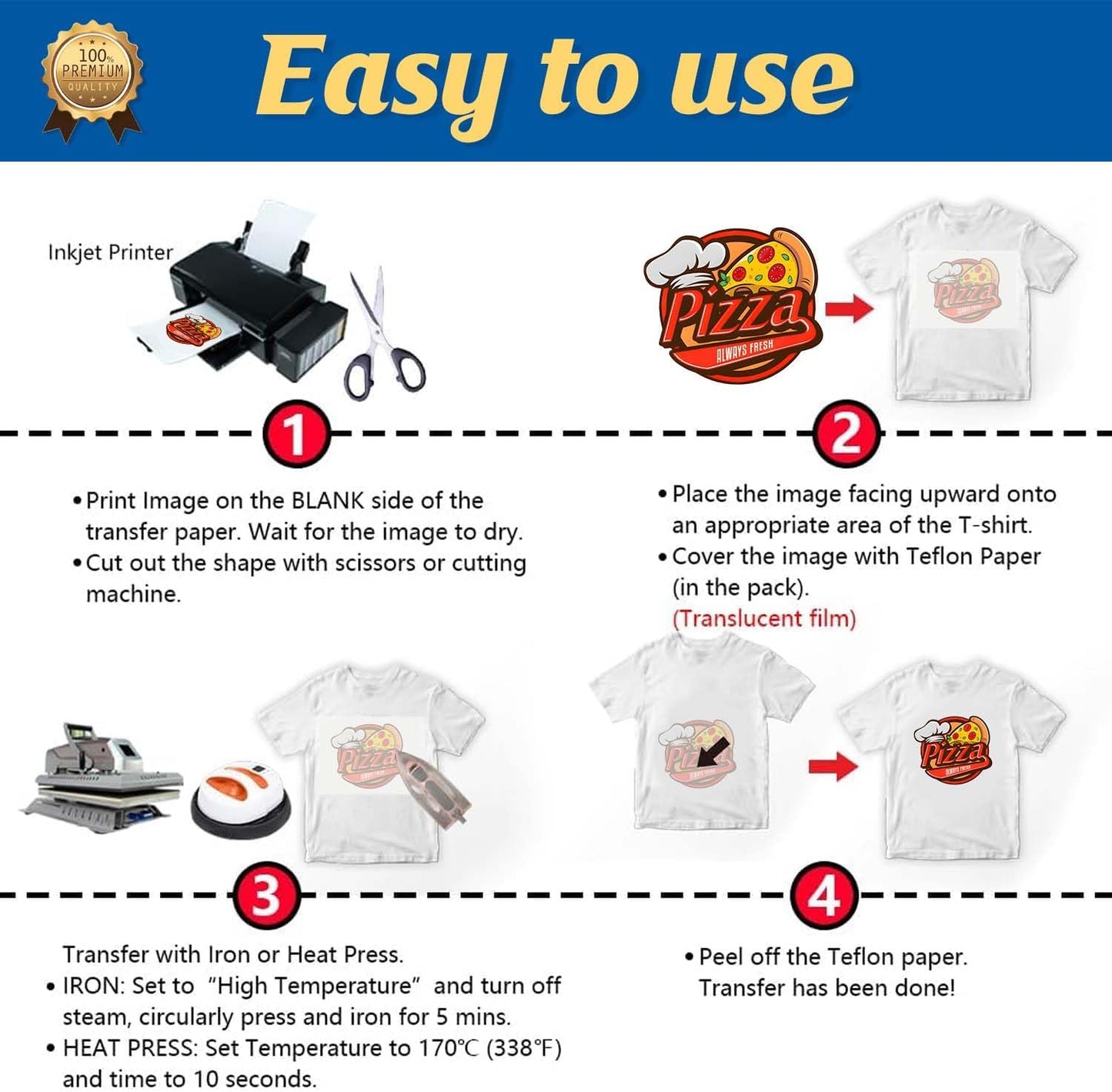 TransOurDream Heat Iron on Transfer Paper for Light T Shirts (200 Sheets, 8.5x11", 2.0) Printable HTV Heat Transfers Vinyl for Inkjet Printer, Iron on Transfers for Light Fabric