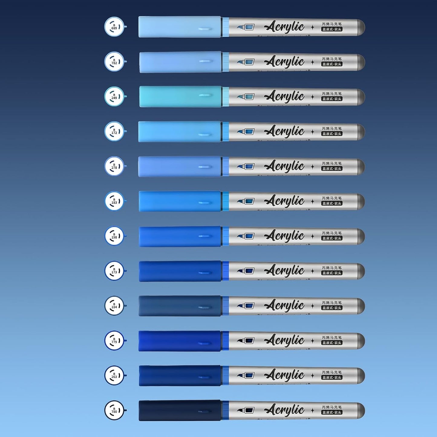 Blue Acrylic Paint Pens,12 Color Paint Pens Markers,Brush Tip Paint Pens for Rock Painting Wood Glass Ceramic Canvas Stone DIY Crafts Making Art Supplies