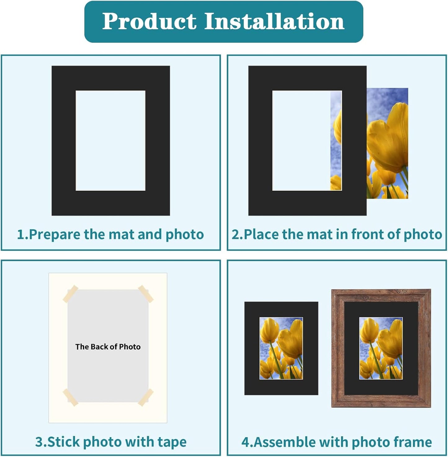 ZBEIVAN 8x10 Black Picture Mats with Core Bevel Cut Frame Mattes for 5x7 Pictures - Pack of 5