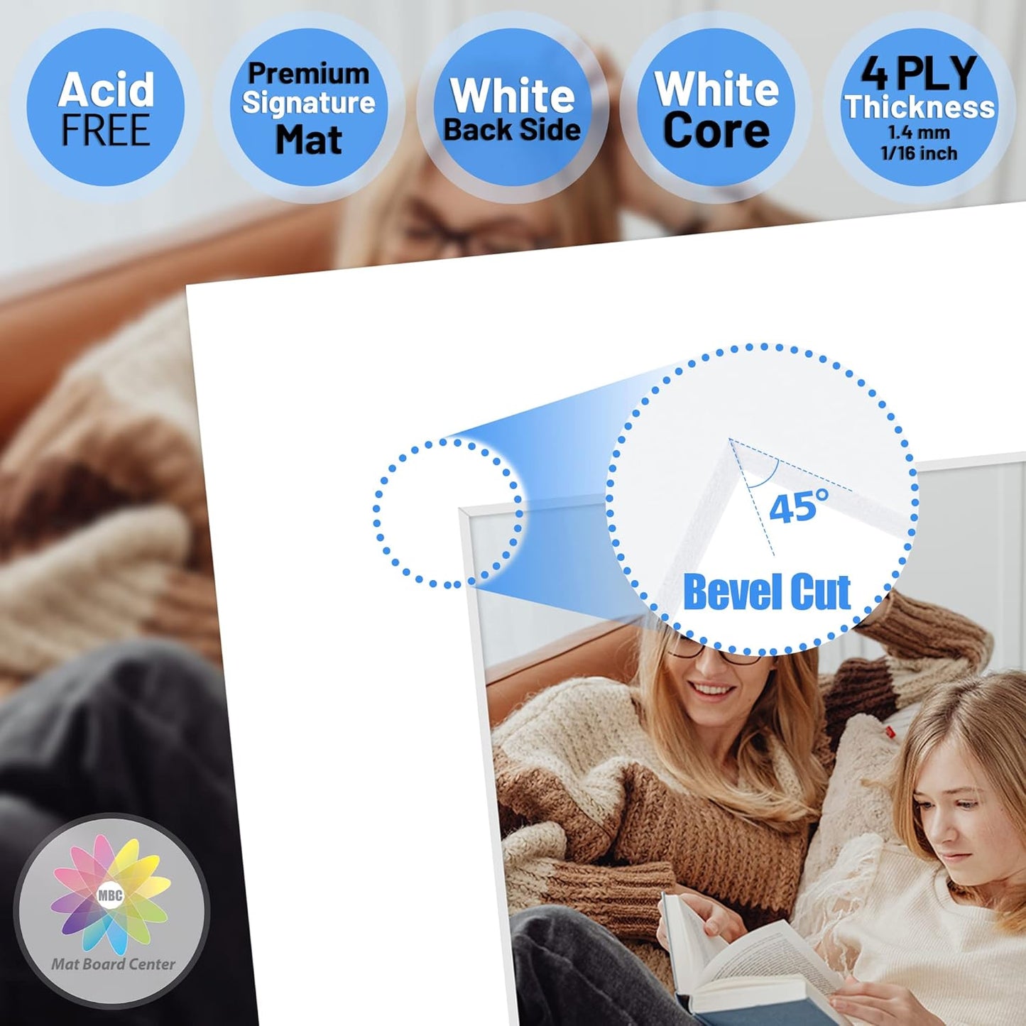 Mat Board Center, Pack of 20, 10x10 for 6x6 White Photo Picture Mats - Acid Free, 4-ply Thickness, White Core - for Pictures, Photos, Framing