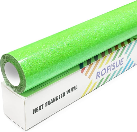 Fluorescent Green Glitter HTV Heat Transfer Vinyl 12" x6FT Glitter Vinyl for T Shirts Easy to Cut and Weed Compatible with All Cutter Machines HTV Vinyl Iron on for Cricut(Fluorescent Green)
