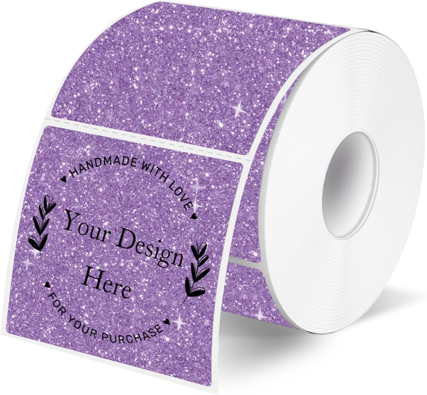 Square Thermal Labels Stickers 2" x 2", Holographic Purple Thermal Stickers Labels, Glitter Self-Adhesive Direct Thermal Label for Small Business- Perforation Line Design