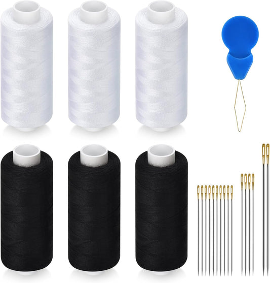 6 Pcs Sewing Thread Kit, 400 Yards Each Spool 402 Polyester Thread with Sewing Needle & Threader, Sewing Threads for Sewing Machine, Hand Stitching, Embroidery