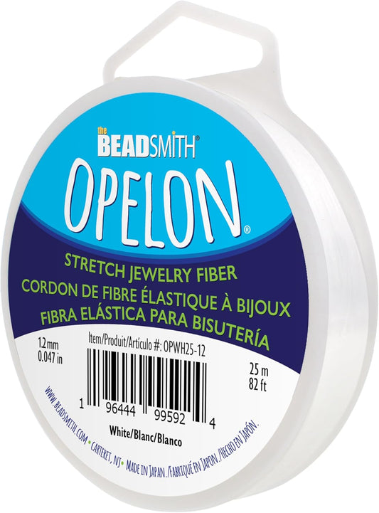 The Beadsmith Opelon Stretch Cord – Elastic Beading Fiber, White, 1.2 mm Diameter, 25 Meters (82 ft) Spool