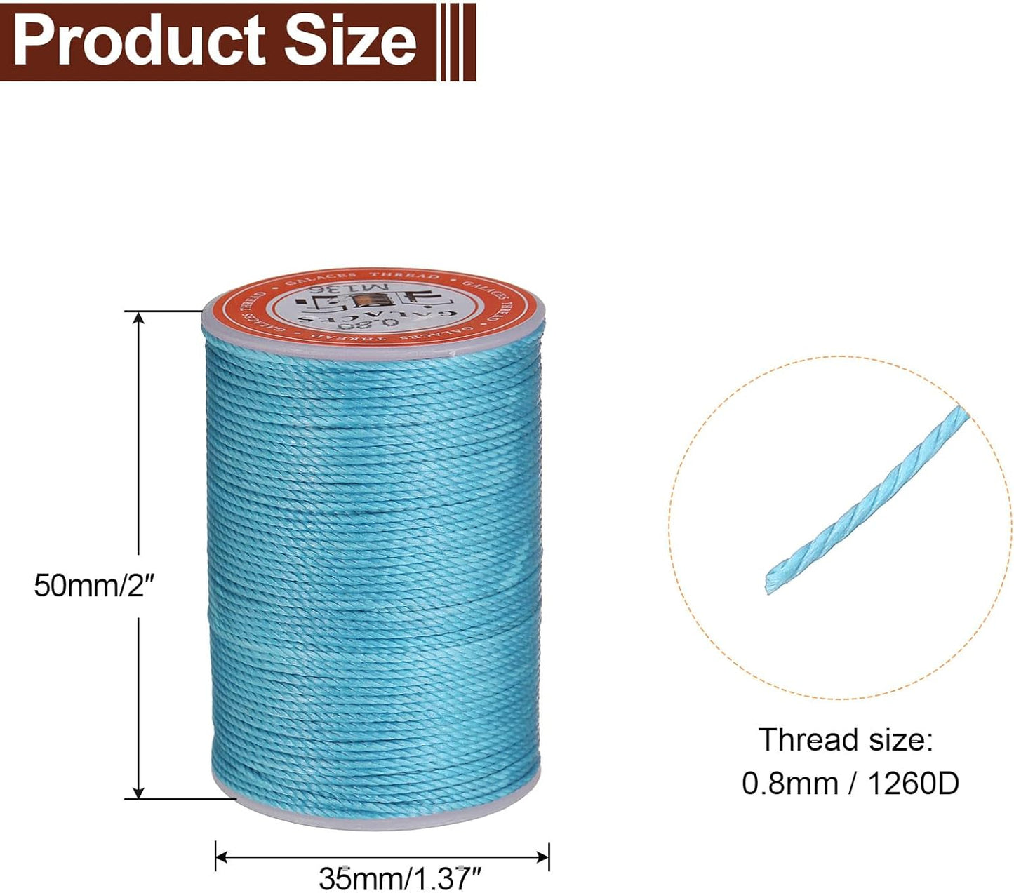 uxcell Round Leather Sewing Waxed Thread, 55m / 60 Yards Polyester Wax String, 0.80mm Wax Stitching Cord for Leather Crafts, Bookbinding, Bracelets Braided, Lake Blue, 2pcs
