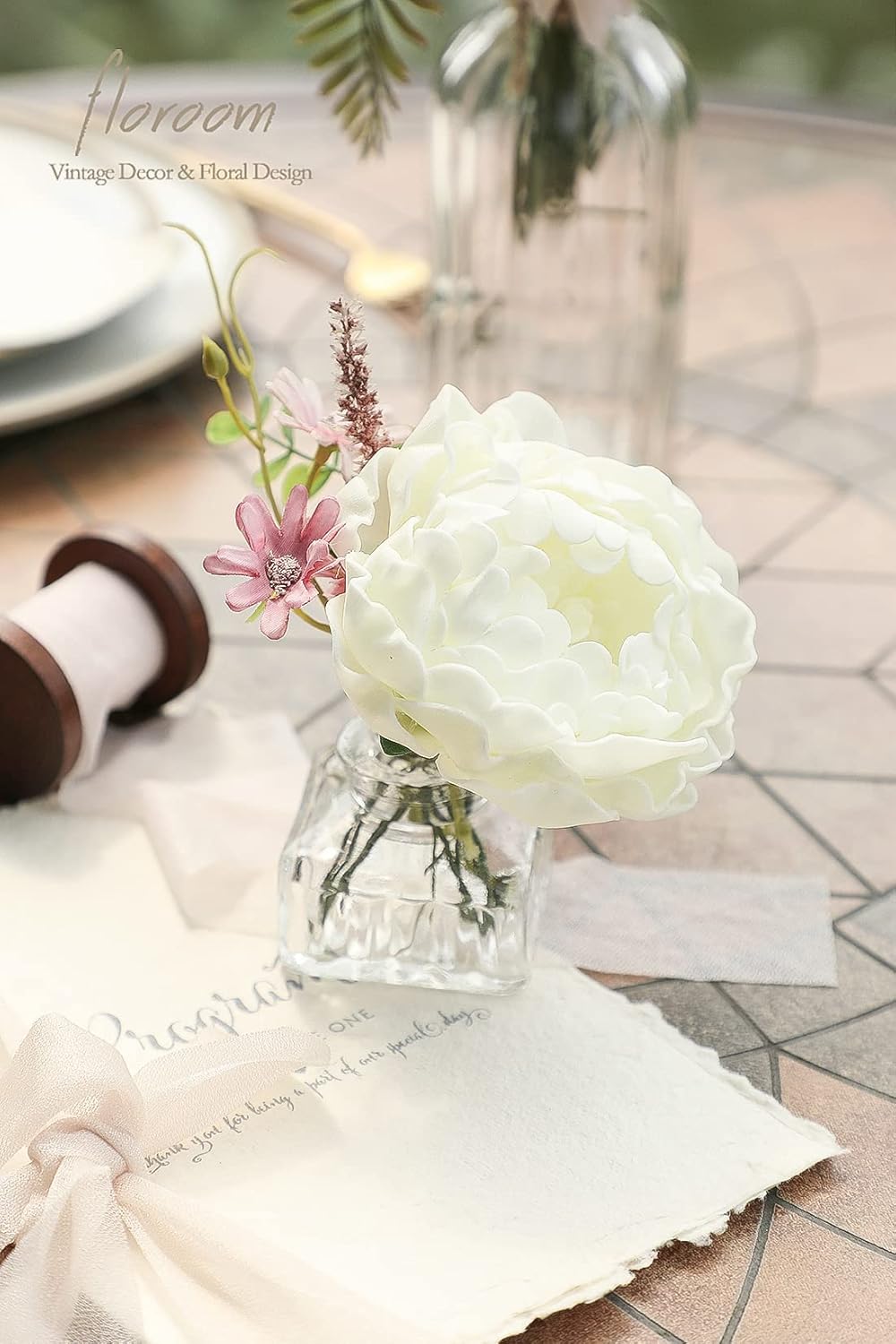 Floroom Artificial Flowers 16pcs 4" Ivory Blooming Peonies Real Looking Foam Fake Peony with Stems for DIY Wedding Bouquets Bridal Shower Centerpieces Floral Arrangements Party Tables Home Decorations