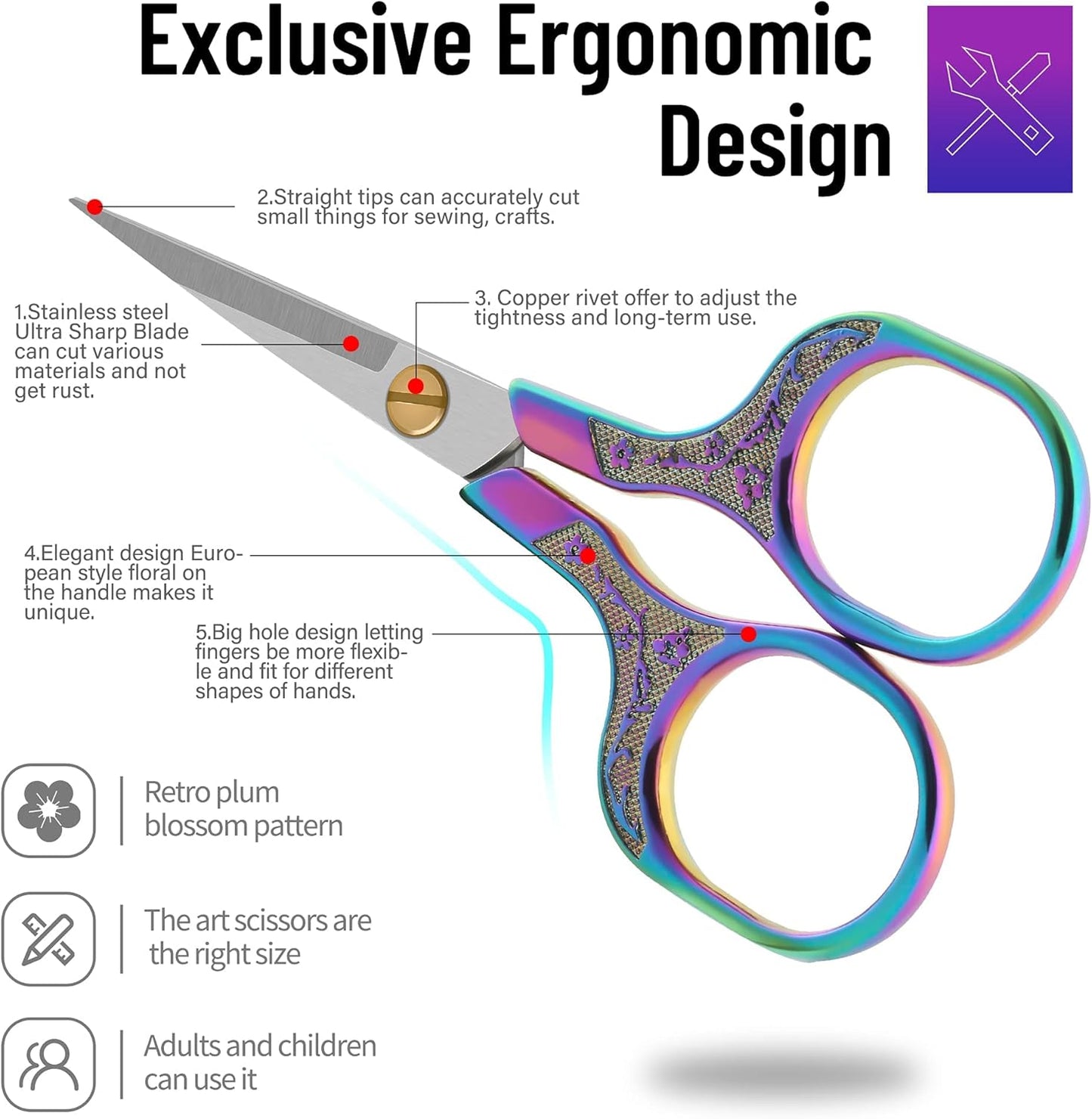 Embroidery precision scissors-Glexal 5 Inch Vintage Scissors-2 pack,Ultra Sharp Blade Shears,scotch small crafts scissors for multi purpose…