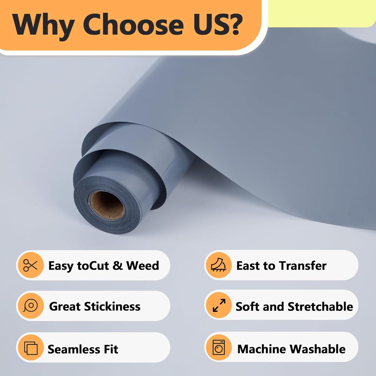 RENLITONG Matte Silver Iron on Vinyl Roll - 12Inch x 13ft HTV Heat Transfer Vinyl for T-Shirt, HTV Rolls for All Cutter Machine - Easy to Cut & Weed for Heat Transfer Design