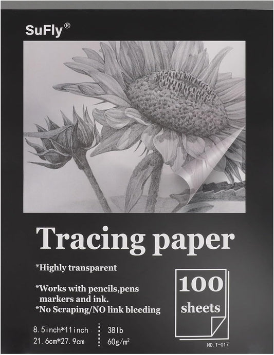 Tracing Paper 8.5x11 inch, 100 Sheets Transparent Vellum Paper for Tracing Pads, 38lb/60gsm Translucent Tracing Paper for Pencil, Marker and Ink，Trace Images, Sketch, Preliminary Drawing, Overlays.