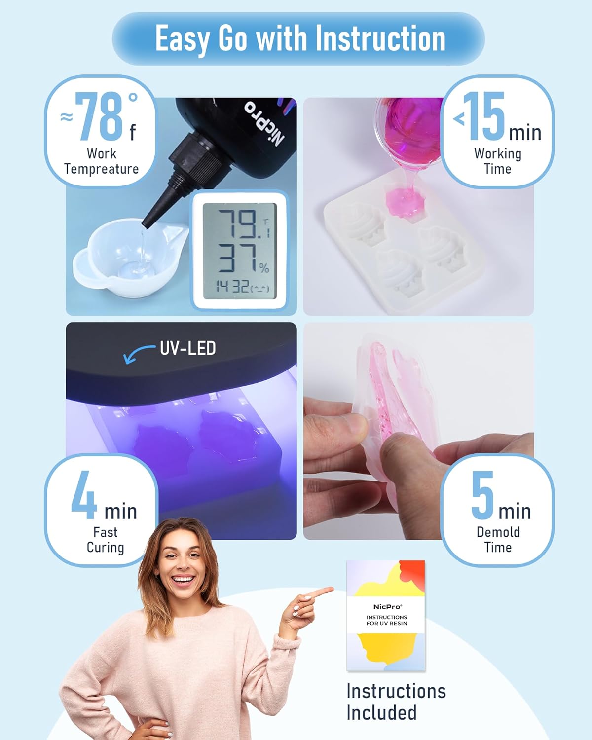 Nicpro UV Resin 500g, 2 PCS Crystal Clear UV Epoxy Resin Kit, High Viscosity & Quick Curing Glue Hard for Jewelry Making, Craft, Doming, DIY and Coating