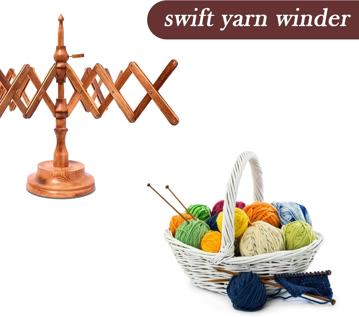 Handcrafted Wooden Yarn Ball Winder and Tabletop Swift - Winds 8-12 oz Yarn Balls for Crocheting & Knitting Craft, Durable and Smooth Yarn Winding Set (Antique Winder and Swift)