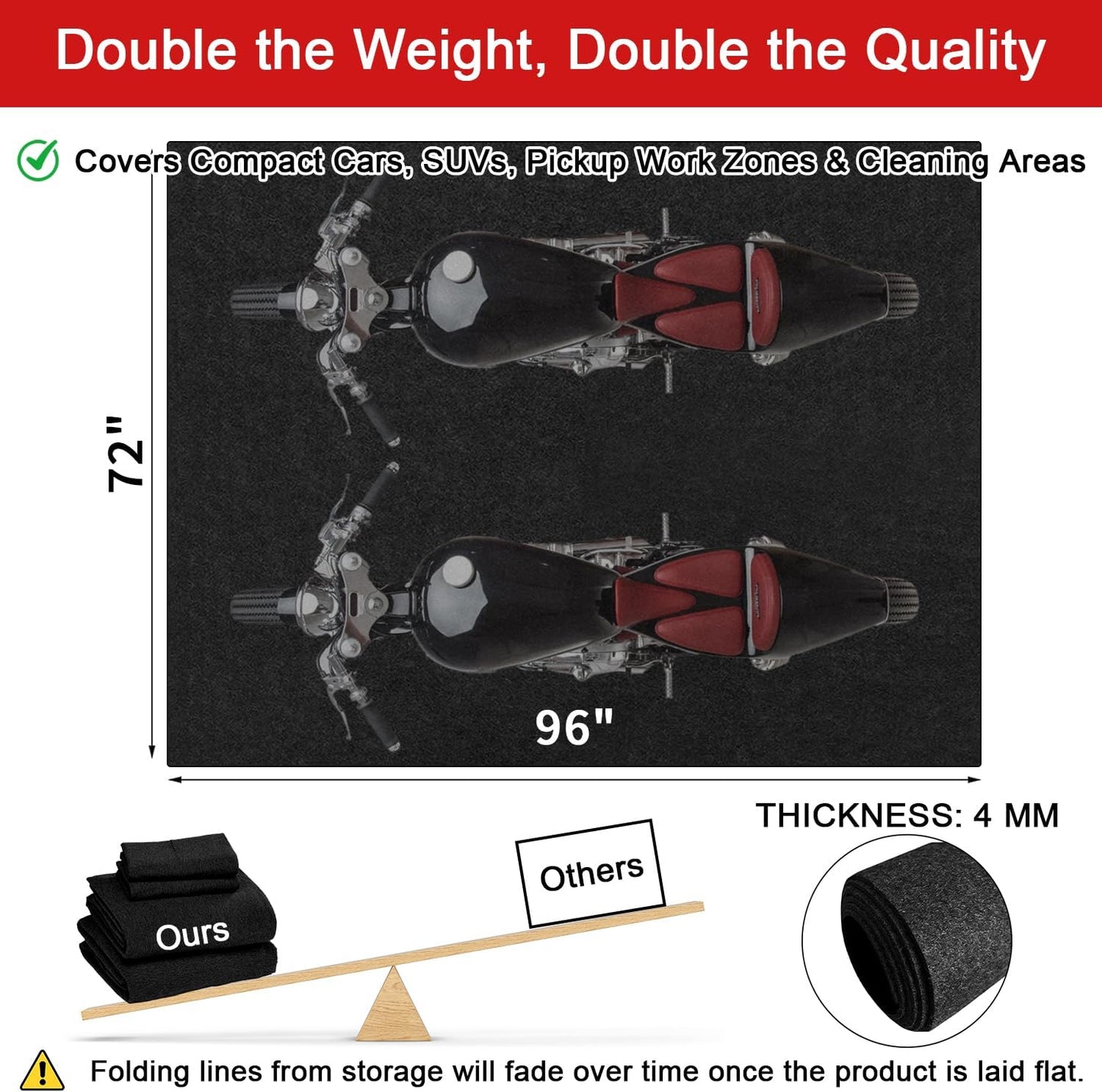 Golener Oil Spill Mat - Garage Floor Mat, Absorbent Oil Pad, Premium Rubber Mat, Waterproof, Contain Liquid, Protect Garage Surface from Spill & Stain, Reusable, Washable, Durable, Black, 72” x 96”