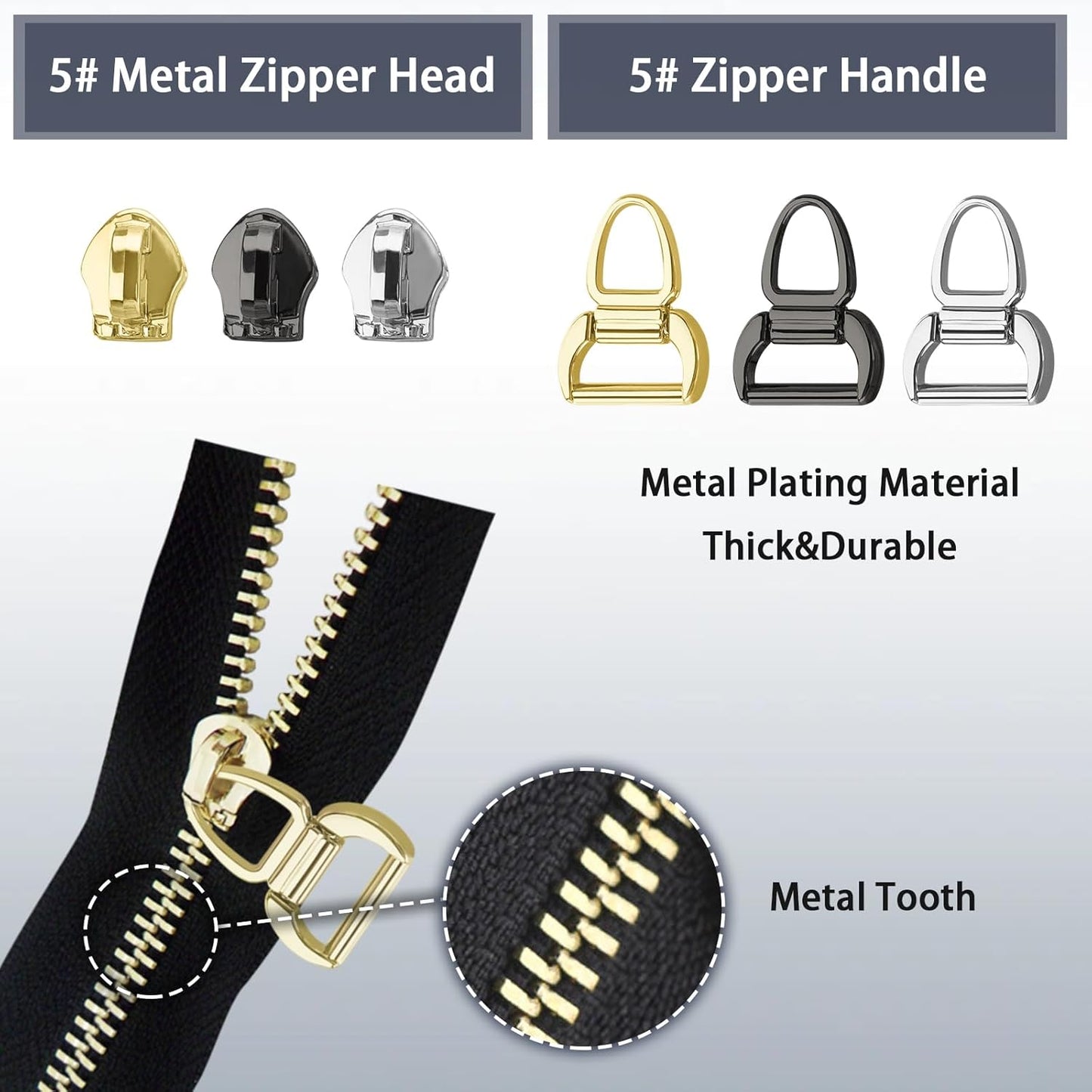 VICHERIA Zipper Repair Kit (45 Pcs), Universal Zippers for Sewing, Replacement Slider Pull Fix Kit for Jackets, Coat, Boot, Backpack, Purse (5#-B-9Pcs)