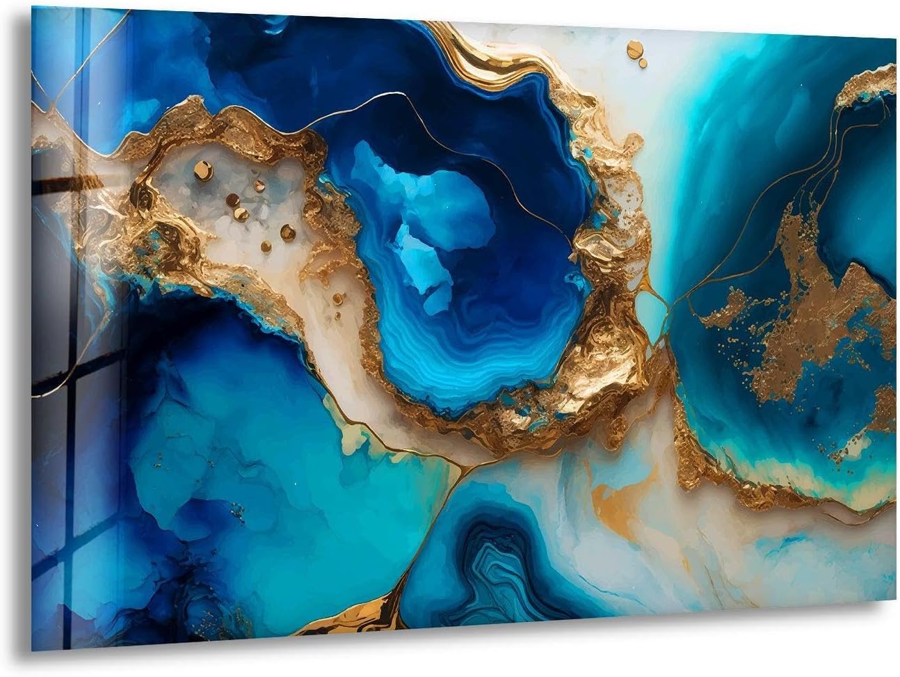 My Photostation.com 60WX40H'' Blue Alcohol ink Glass Wall ArtTempered Glass Printing Wall Decor Large Wall Art Wall Hangings