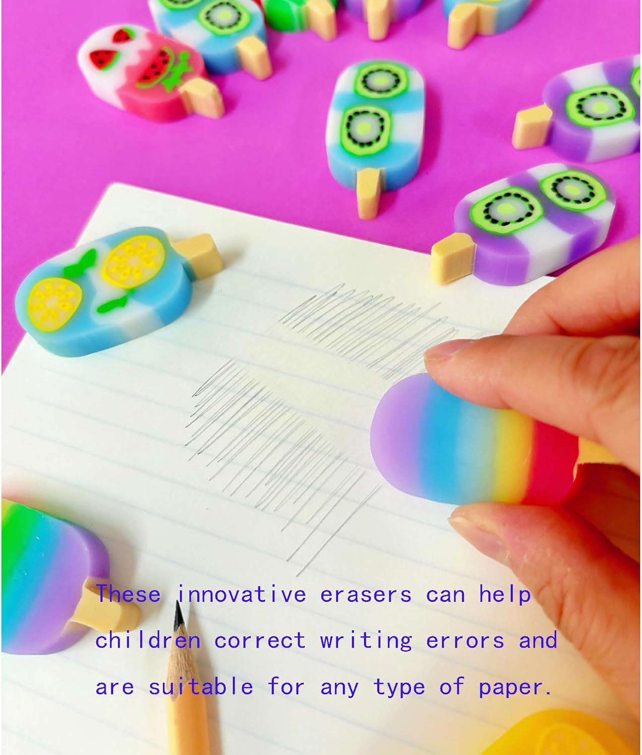 24PCS Cute Fun ice Cream Erasers for Kids Bulk,Back to School Party Gifts (Ice-Cream, Big)