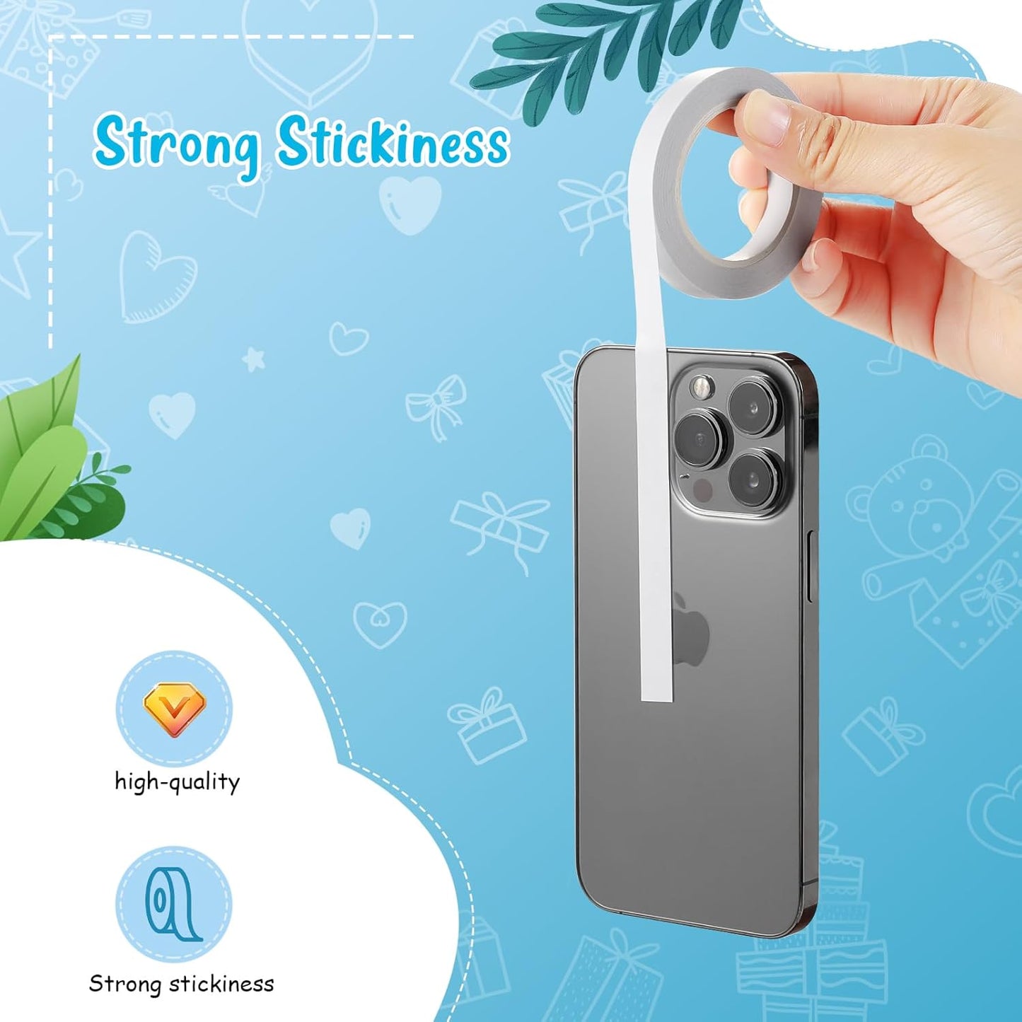 9 Rolls Double Sided Tape for Crafts, Strong Double-Sided Tape, Scrapbook Tape, Double-Sided Adhesive Tape for Arts, Card Making, Scrapbooking Supplies, Gift Wrapping (0.4 in X 26.25Ft)