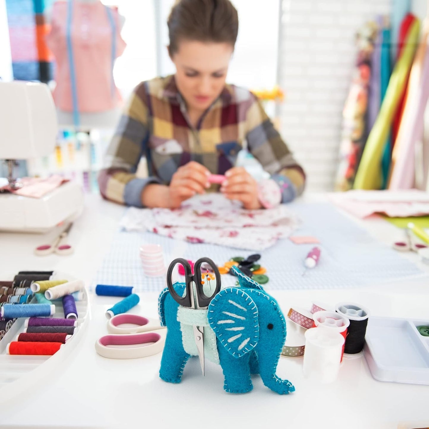 Glaciart One Sewing Pin Cushion Elephant | Large Size w/Sleeve for Craft Supplies & Pocket for Scissors | Also for Quilting Needles, Sewing Machine Needles, Safety and T Pins