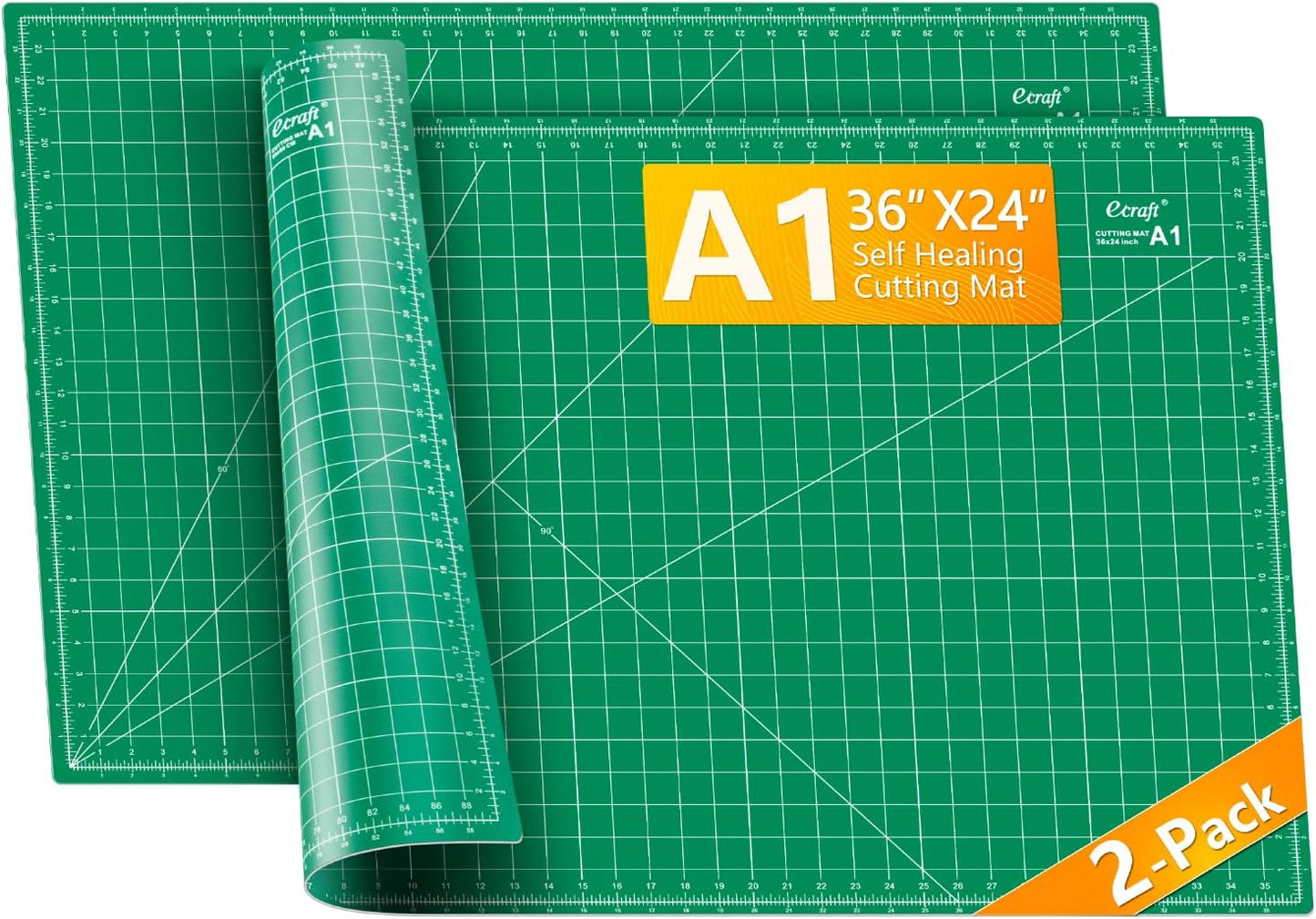 Ecraft 2-Pack 24"x36" Self-Healing Sewing Mat: Large Double-Sided Green 5-Ply Hobby Mat, A1 Rotary Cutting Mat for Sewing, Quilting & Fabric Crafts